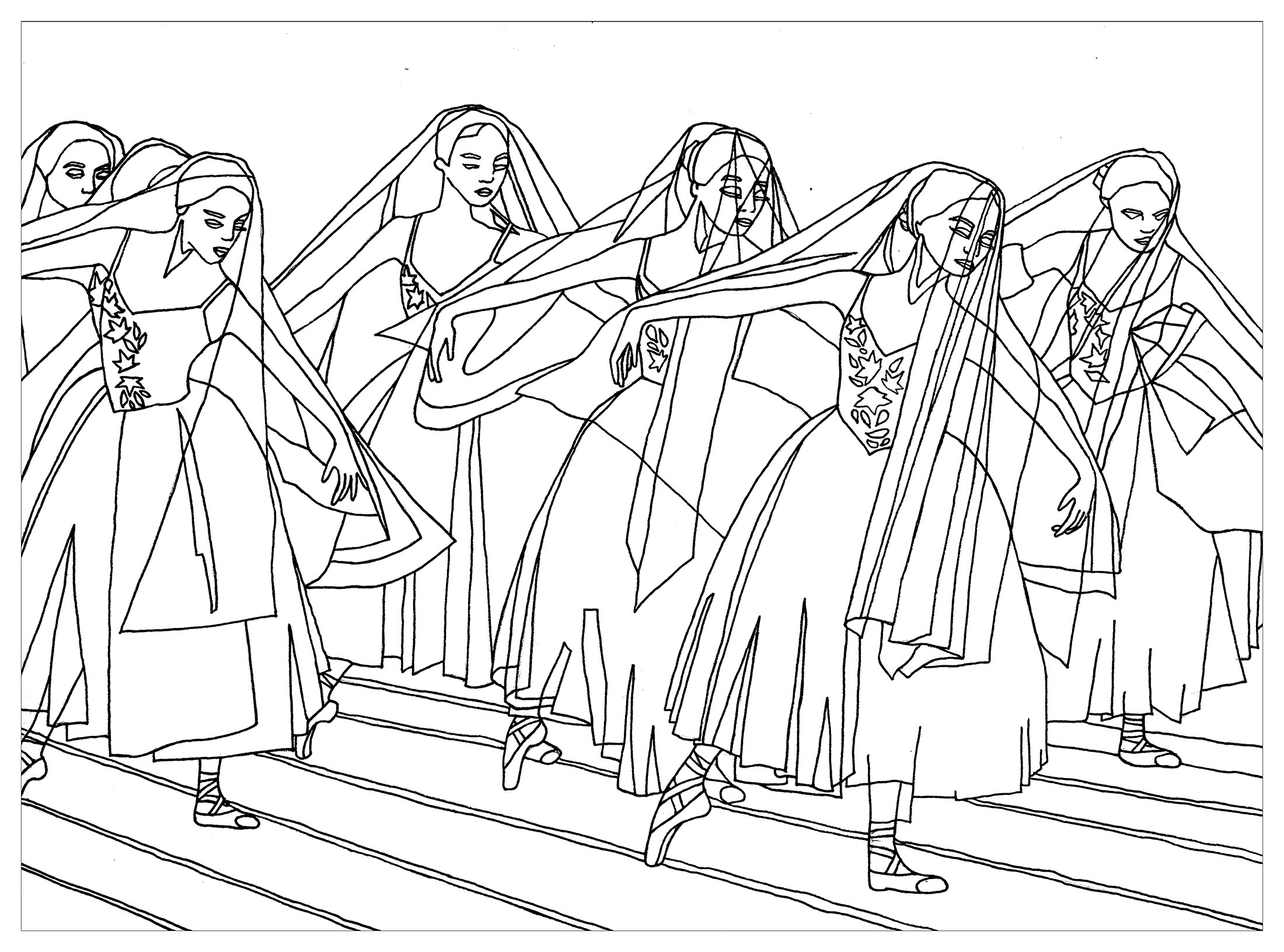 Beautiful coloring page inspired by the ballet 'Gisele', Artist : Marion C