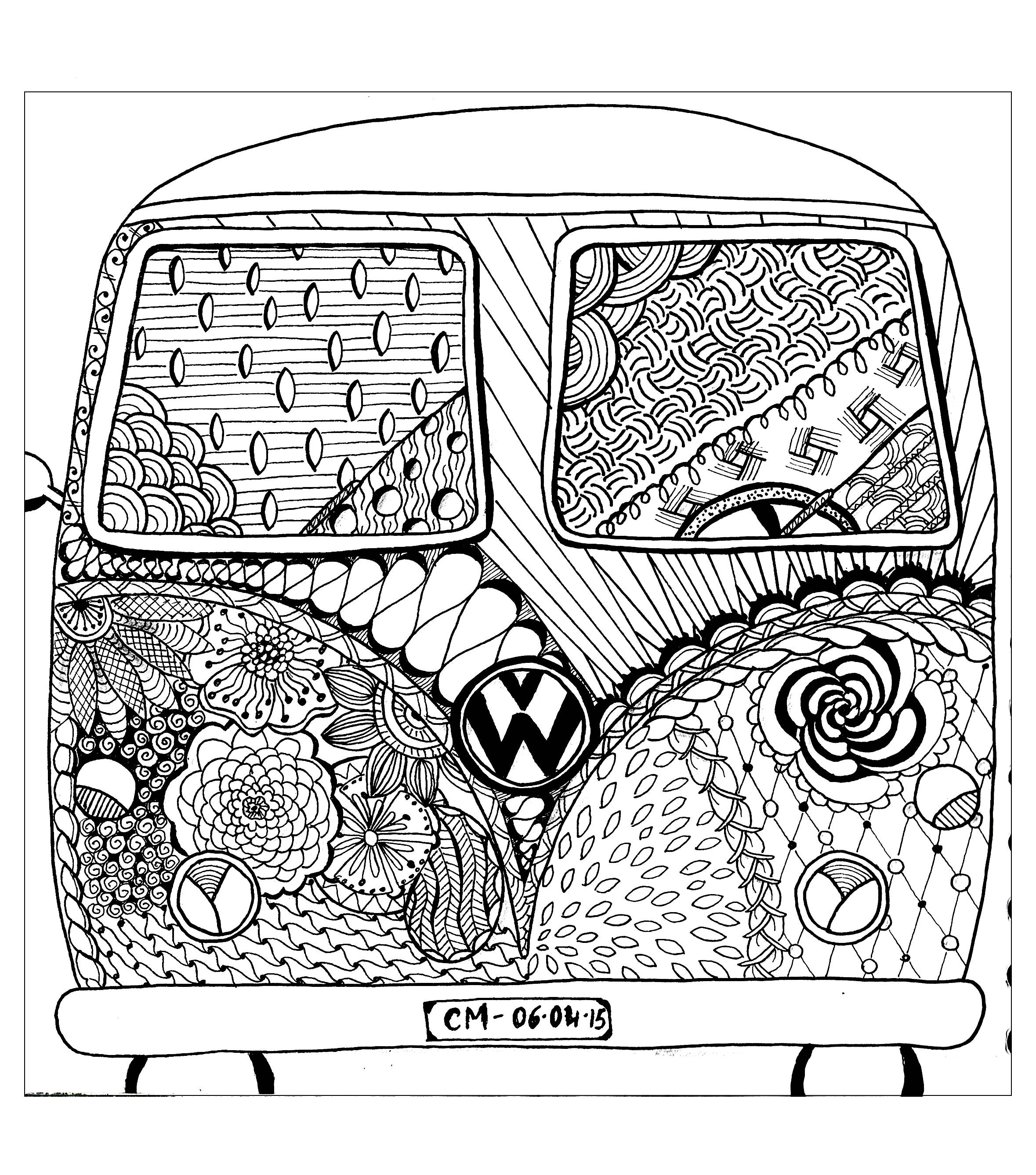 'Hippie camper', exclusive coloring page See the original work, Artist : Cathy M