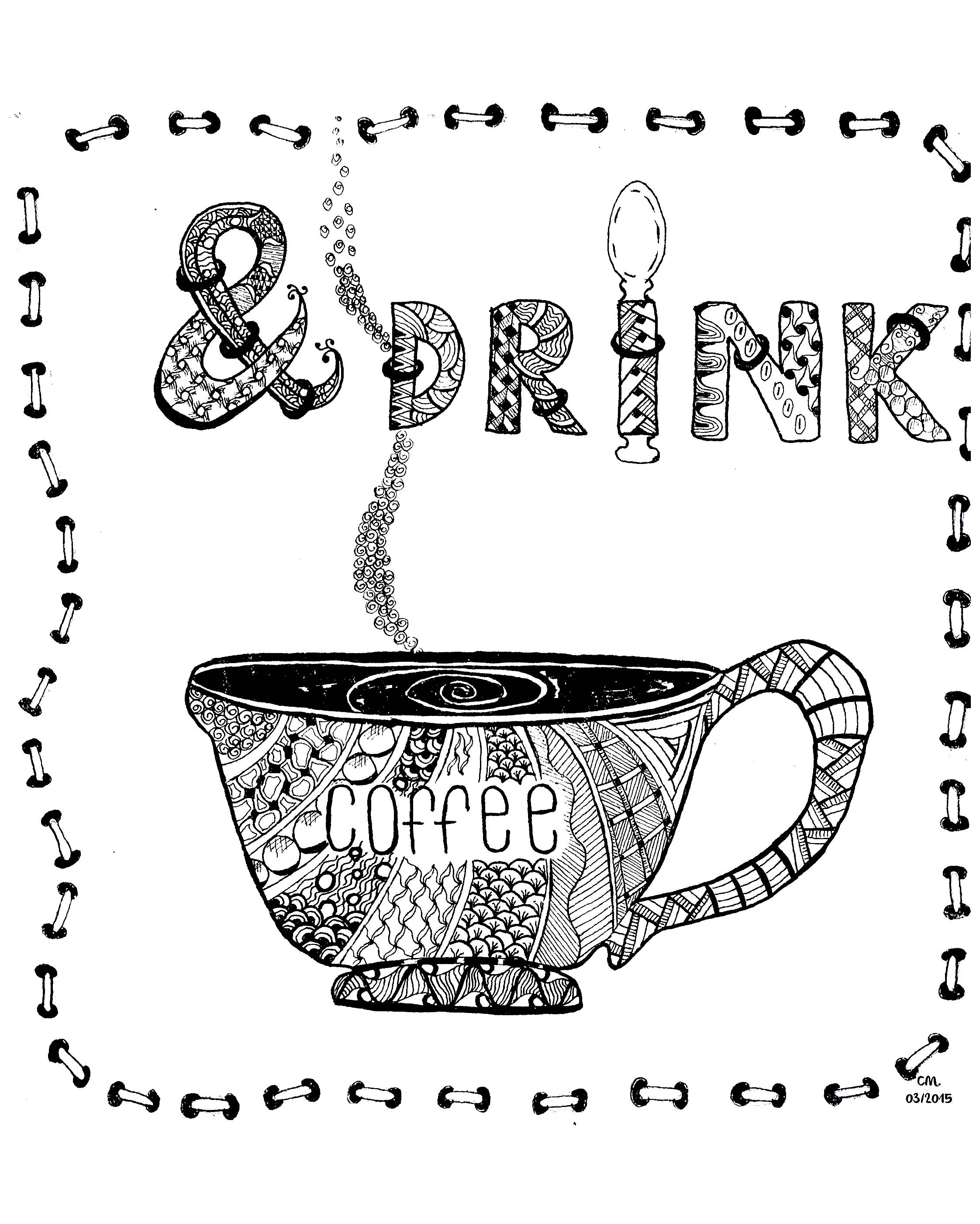 'Drink Coffee', exclusive coloring page, Artist : Cathy M