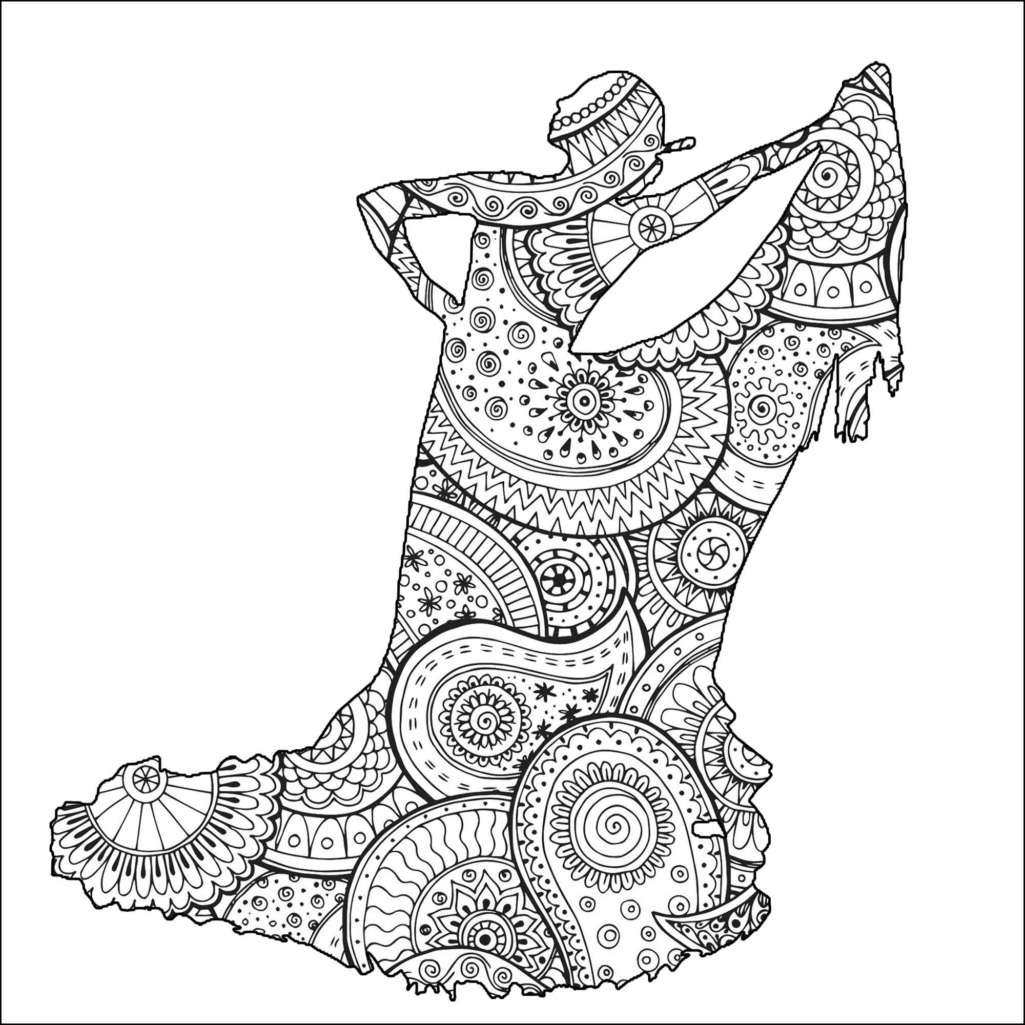 Beautiful female flamenco dancer shape with Zentangle and paisley patterns, Artist : Art. Isabelle