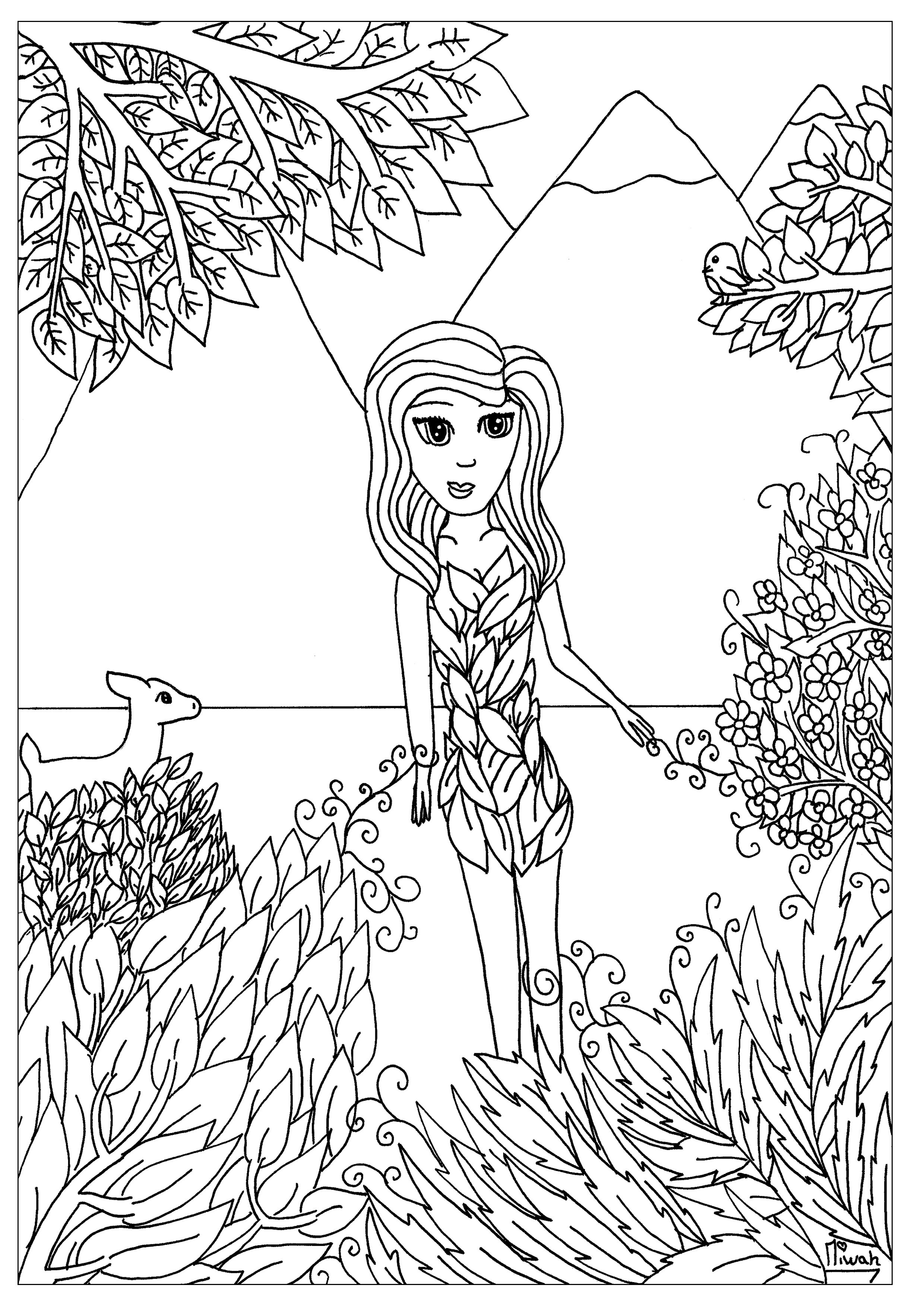 Download Flower girl - Anti stress Adult Coloring Pages