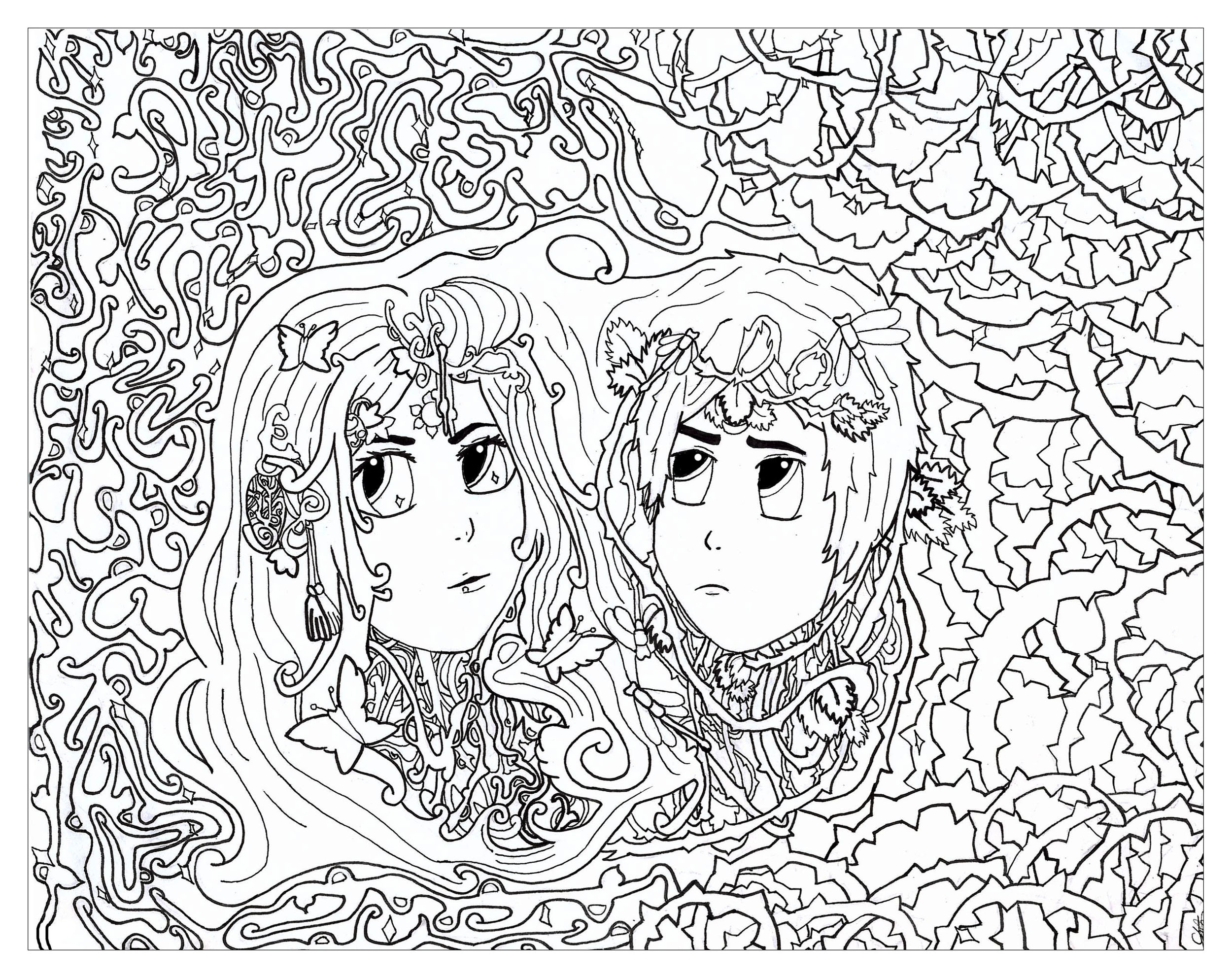 Coloring page inspired by The zodiac sign of Gemini, Artist : Chloe