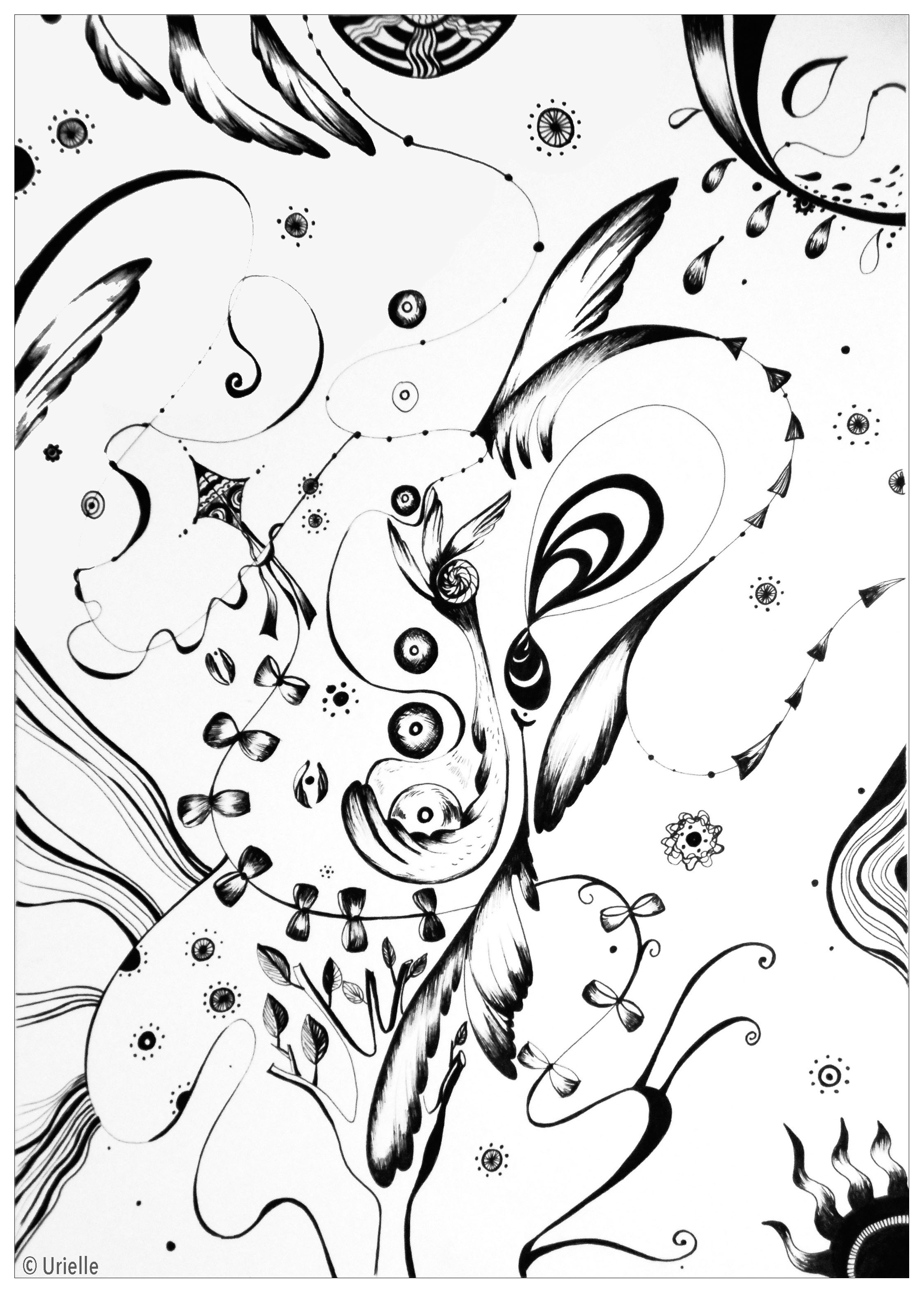 'Angels' : Abstract coloring page, do you see the angel wings ?, Artist : Urielle
