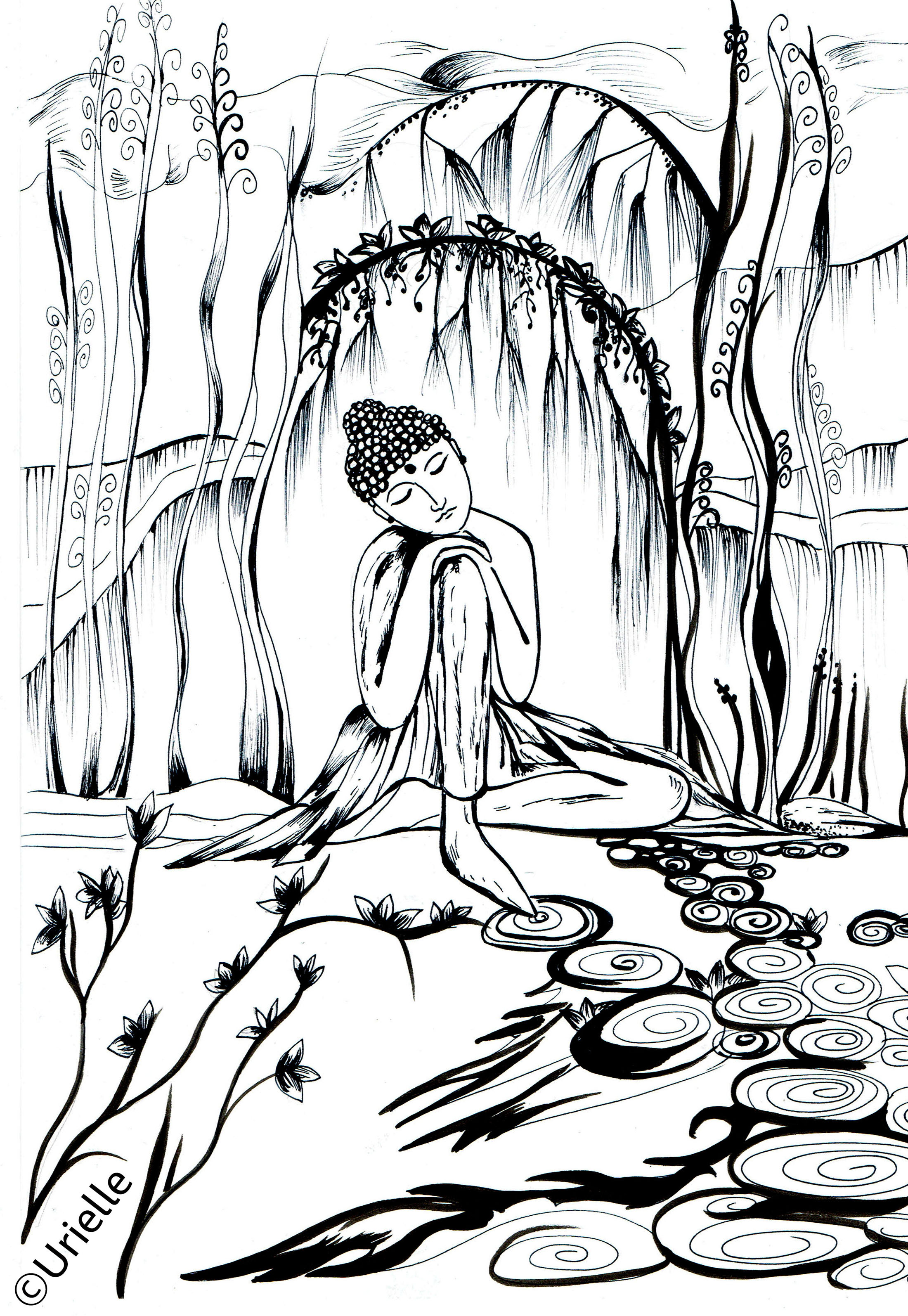 Goddess meditating in her cave, Artist : Urielle