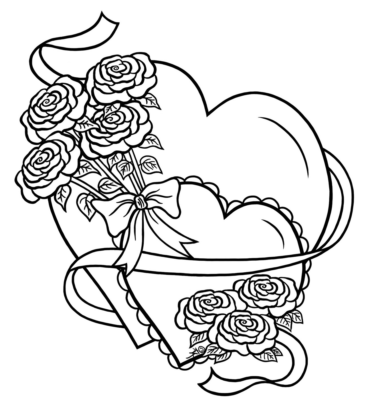 Download Love simple heart with flowers - Anti stress Adult Coloring Pages