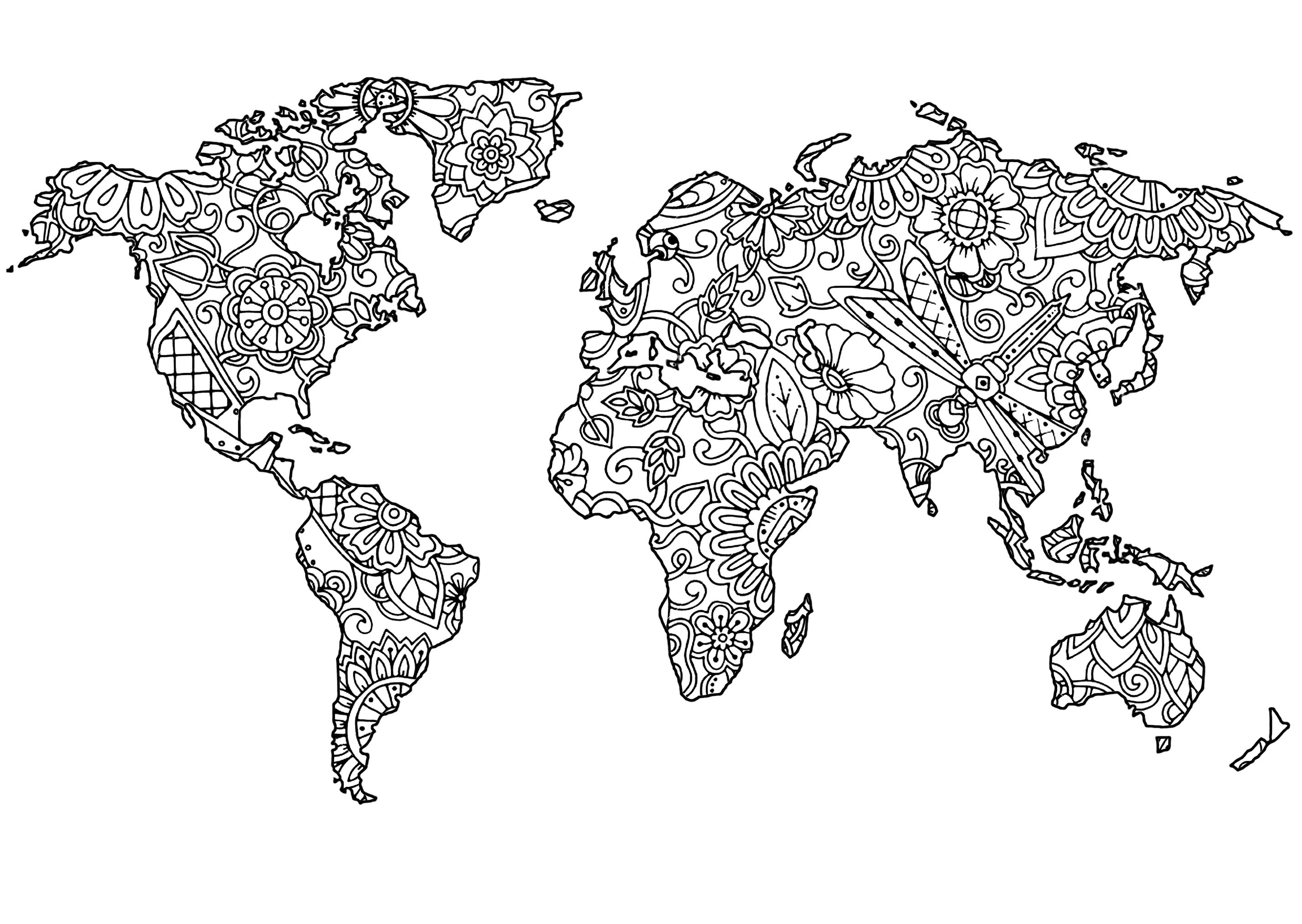 Planet Earth and Flowered patterns in its continents, Artist : Art. Isabelle
