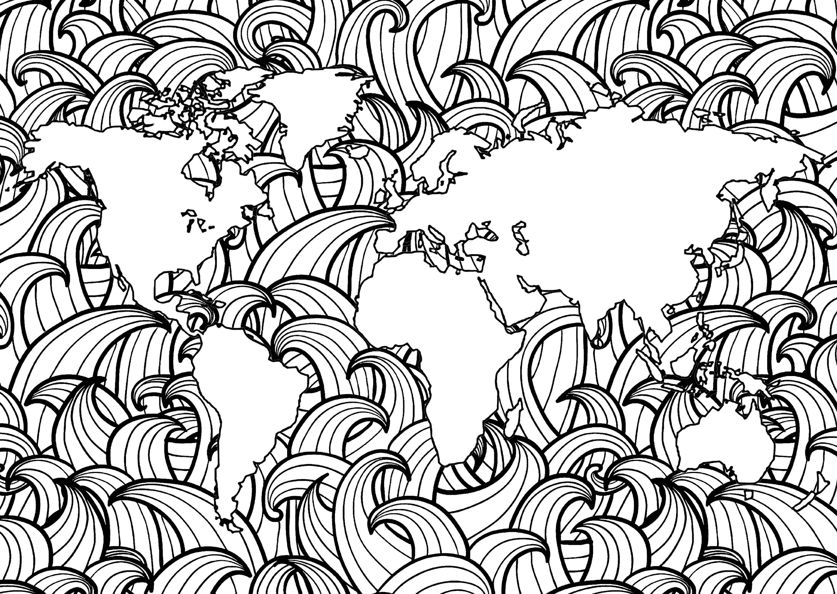 Download Earth with Waves - Anti stress Adult Coloring Pages