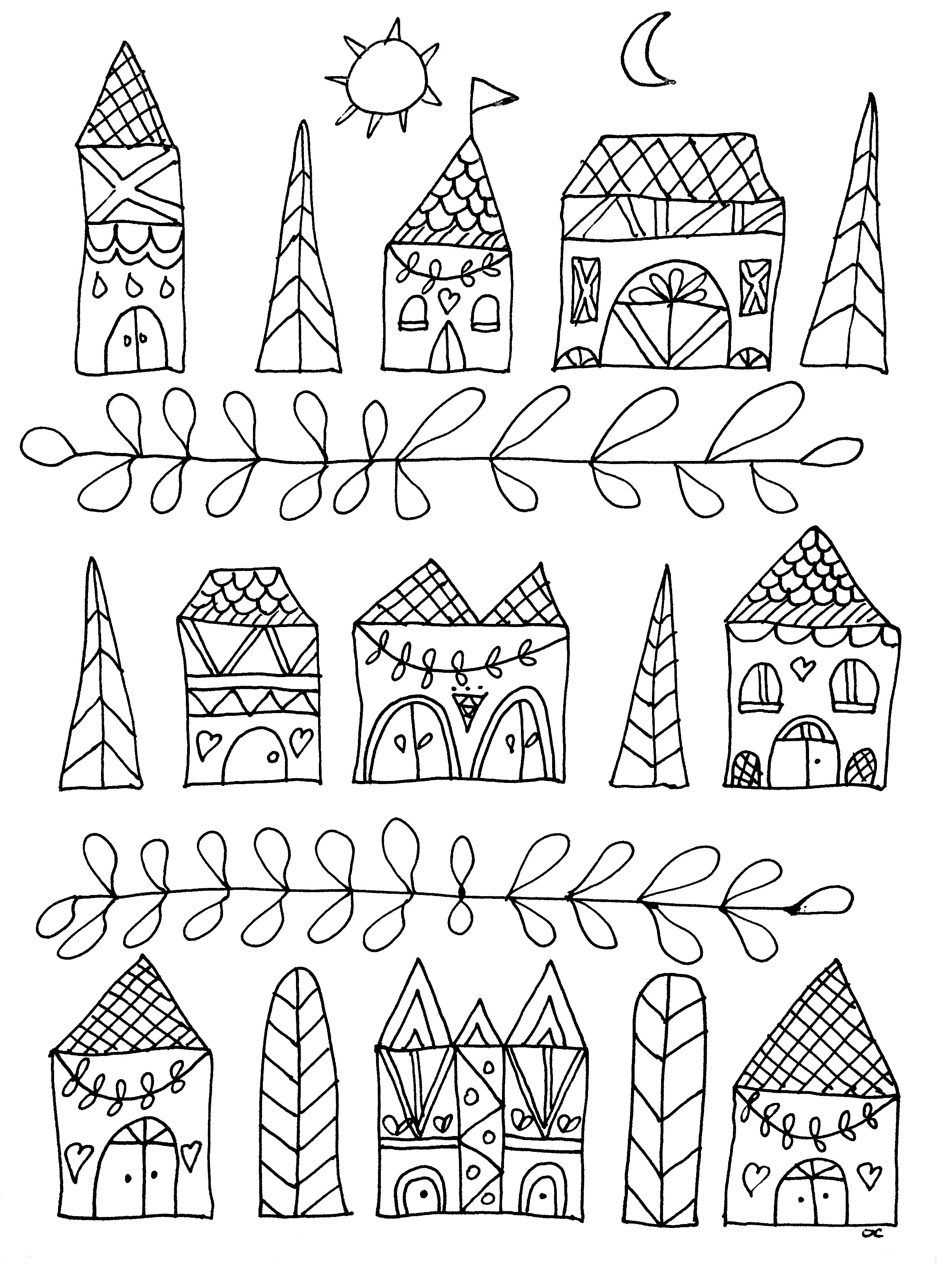 simple houses anti stress adult coloring pages page 6