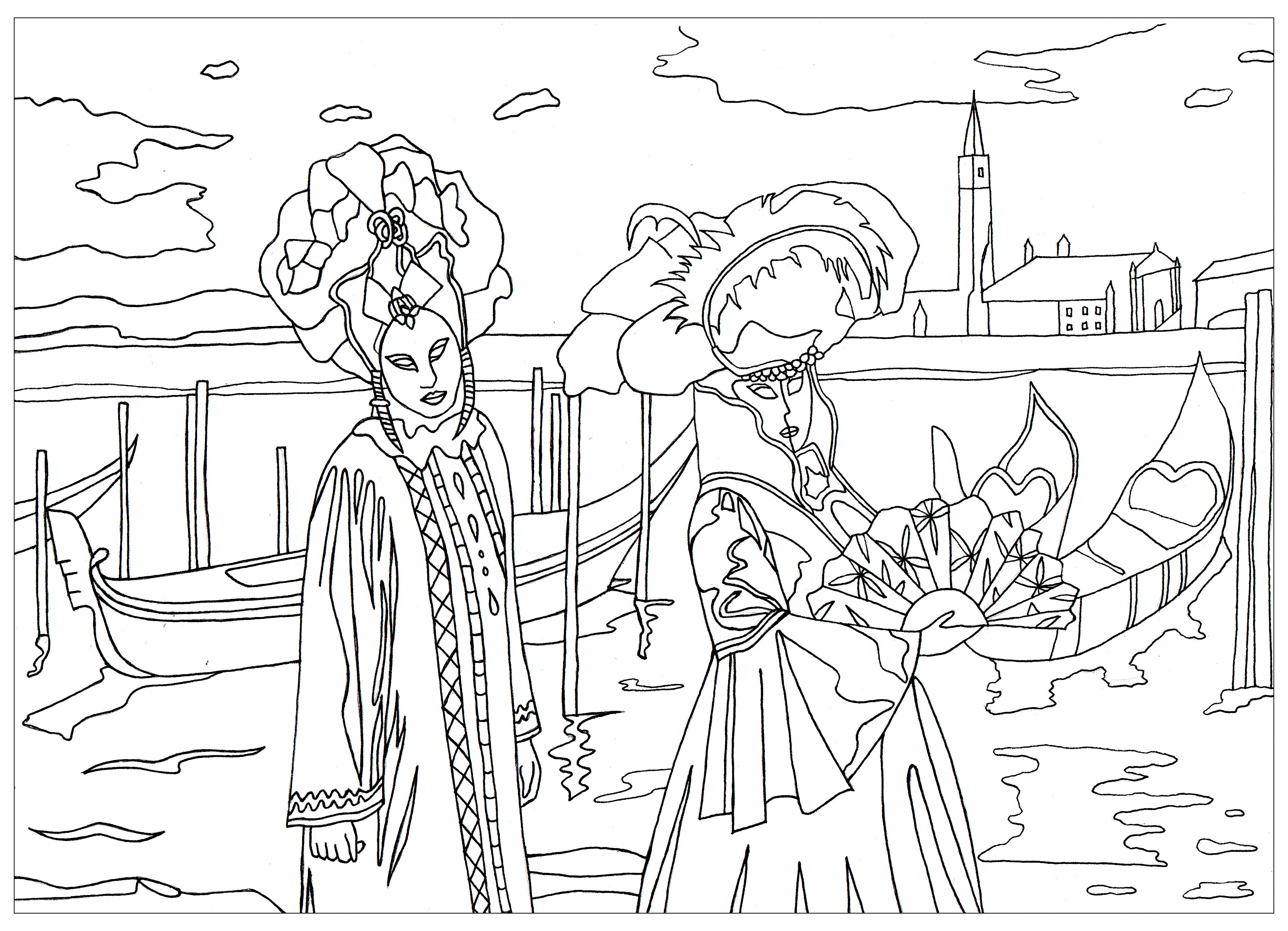 'Venice Carnival', exclusive coloring page, Artist : Marion C