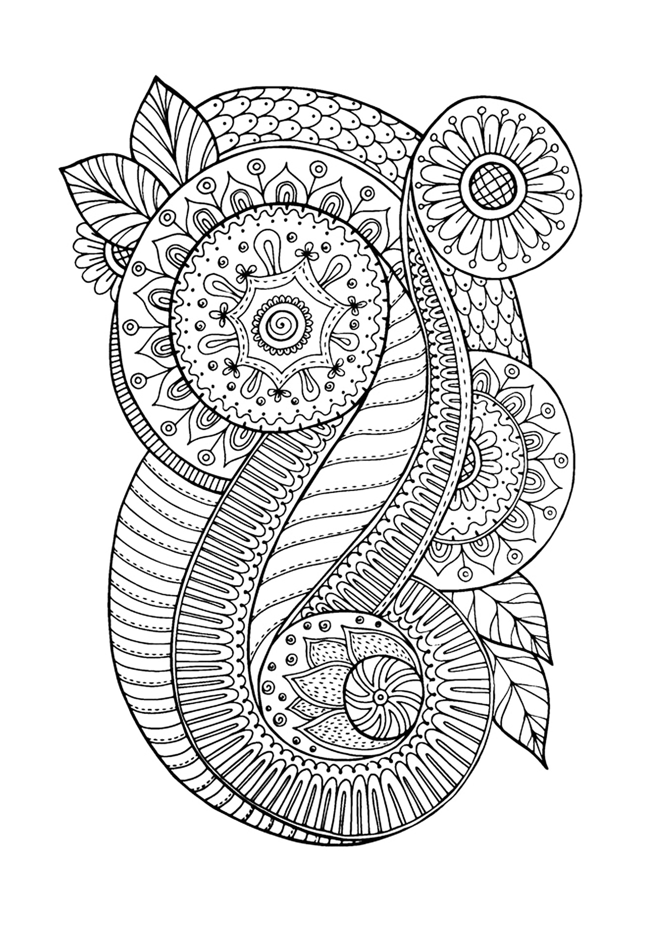 Zen & Anti-stress Coloring page : Abstract pattern inspired by flowers : n°4, Artist : Juliasnegireva   Source : 123rf