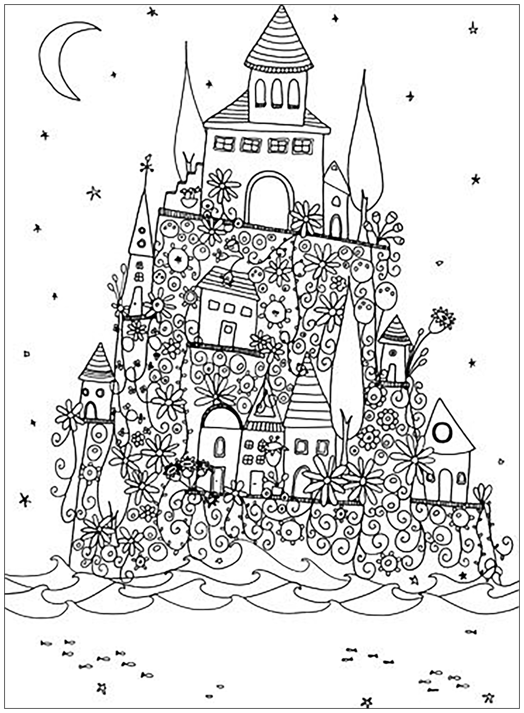 Fantasy castle - Architecture Adult Coloring Pages