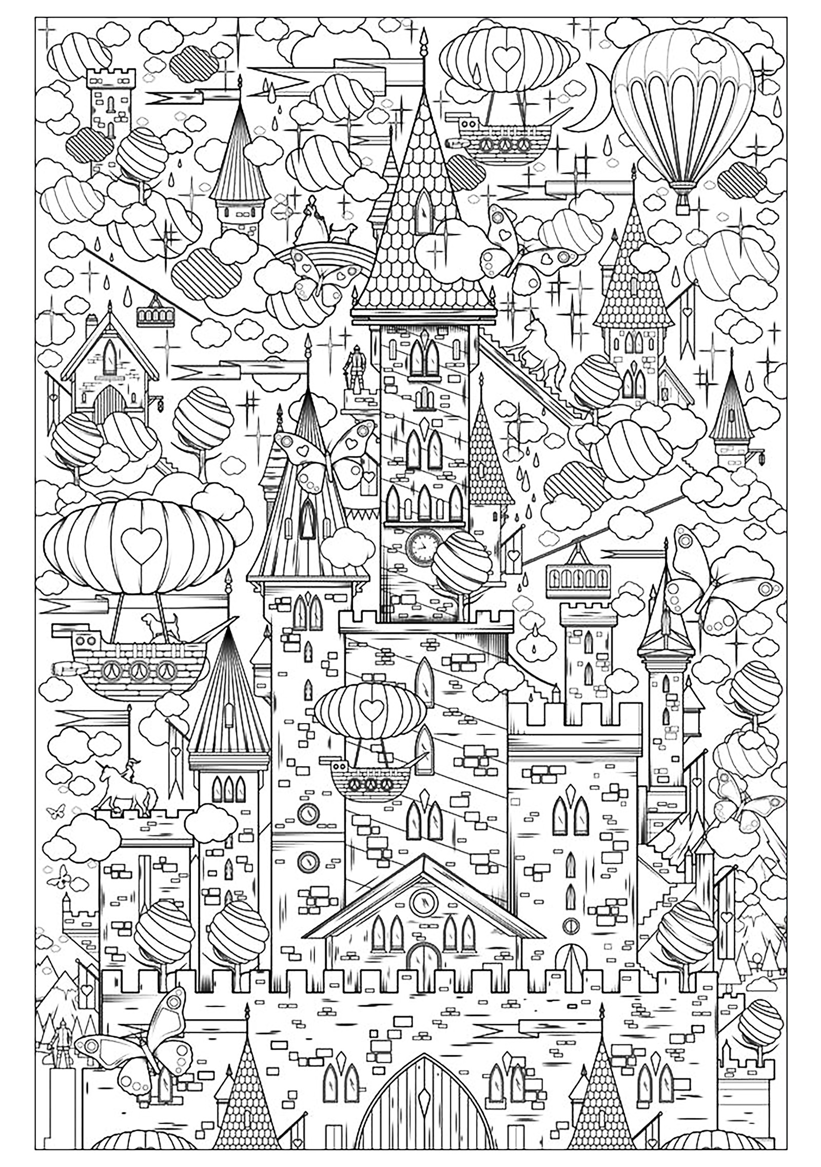 Incredible castle - Architecture Adult Coloring Pages