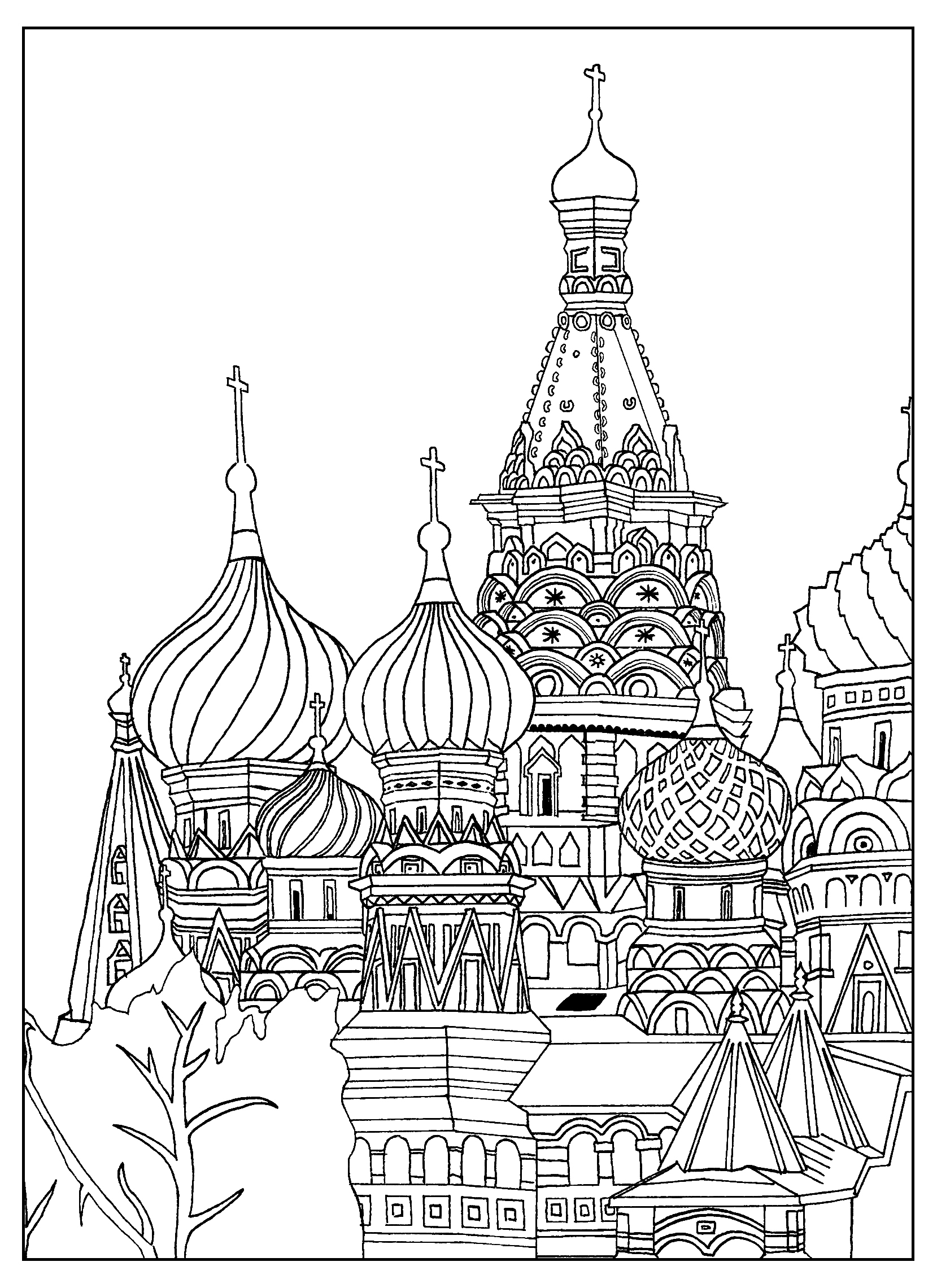 Adult coloring page of the Saint Basil's Cathedral, in Red Square in Moscow. By Sofian, Artist : Sofian