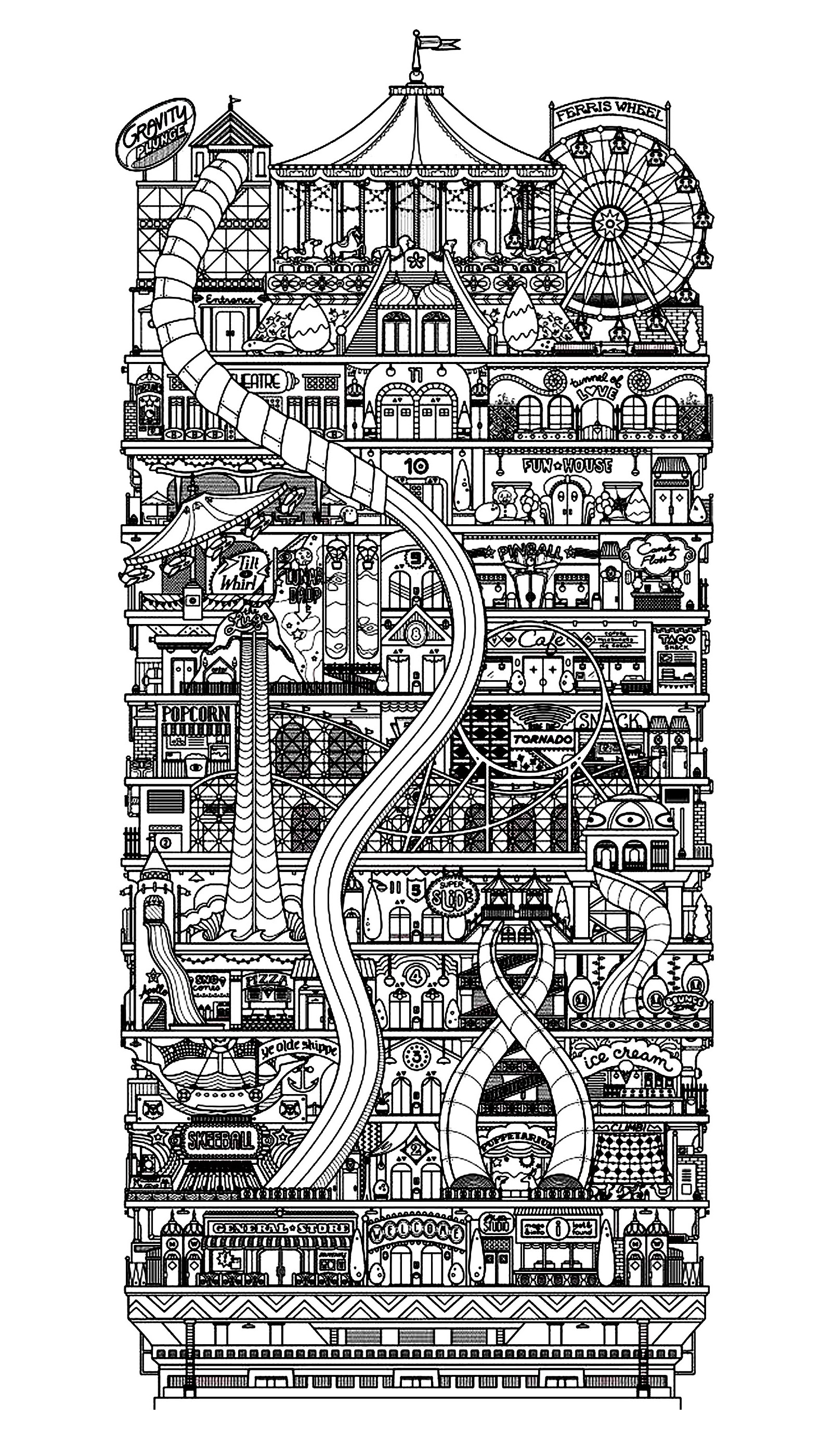 Architecture city vertical - Architecture Adult Coloring Pages
