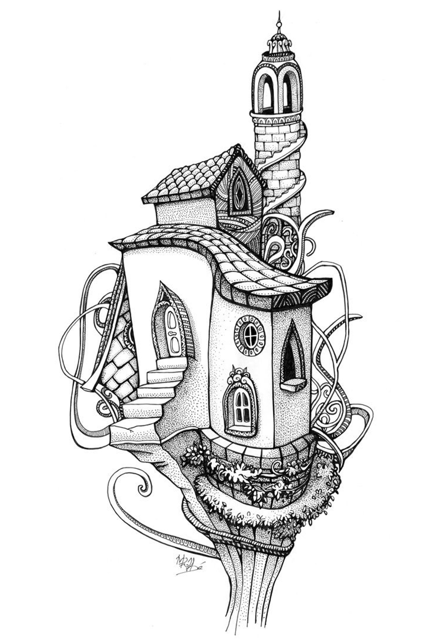 Download Architecture house in a tree - Architecture Adult Coloring ...