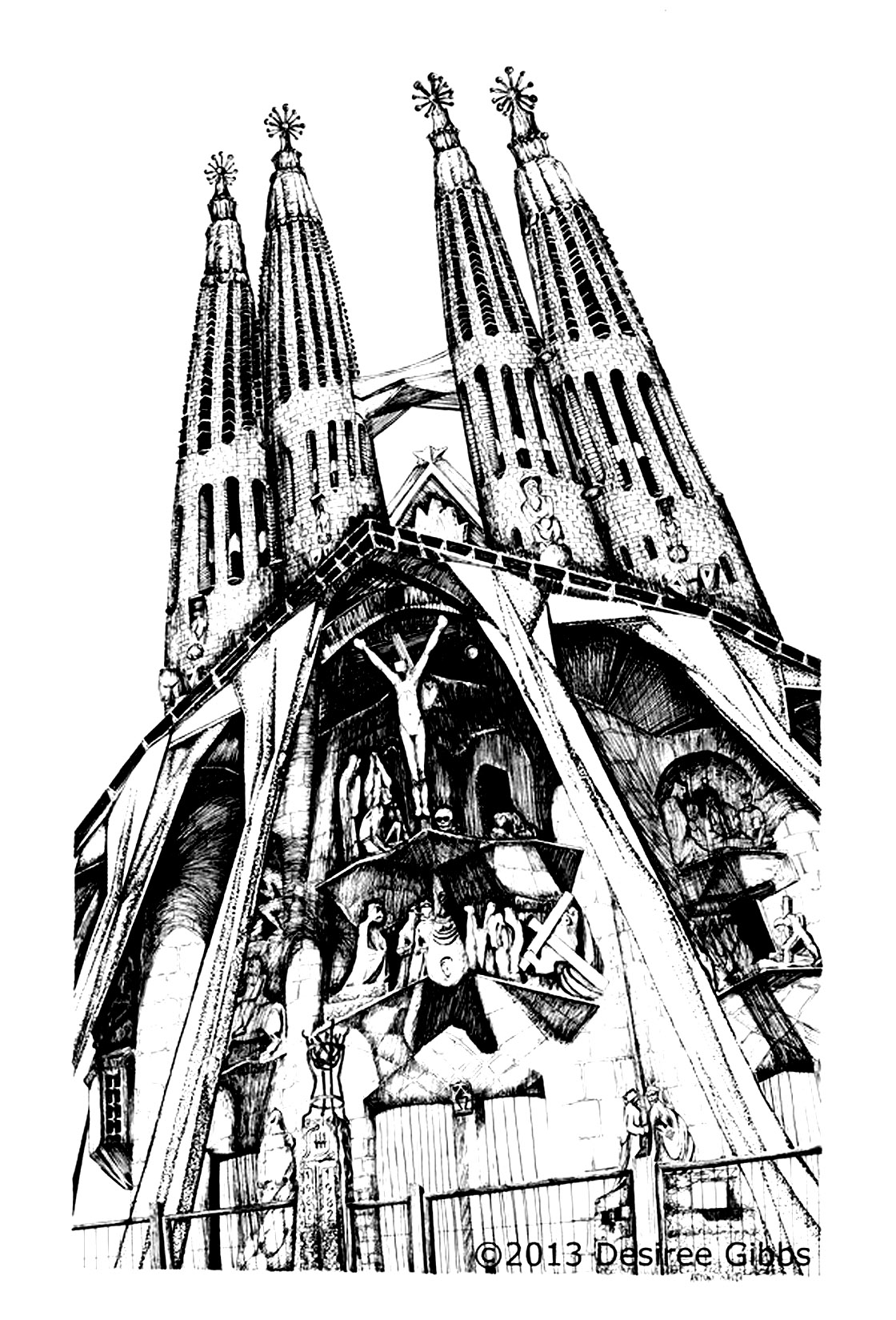 Drawing of the Sagrada familia by Gaudi in Barcelona