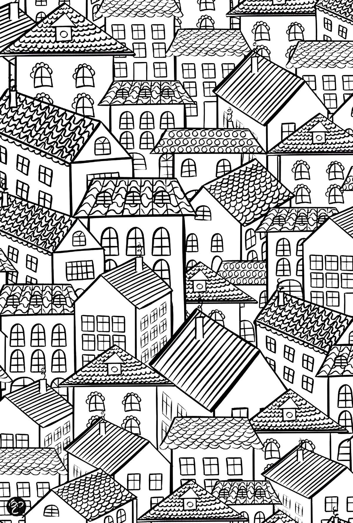 Download Architecture village roofs - Architecture Adult Coloring Pages