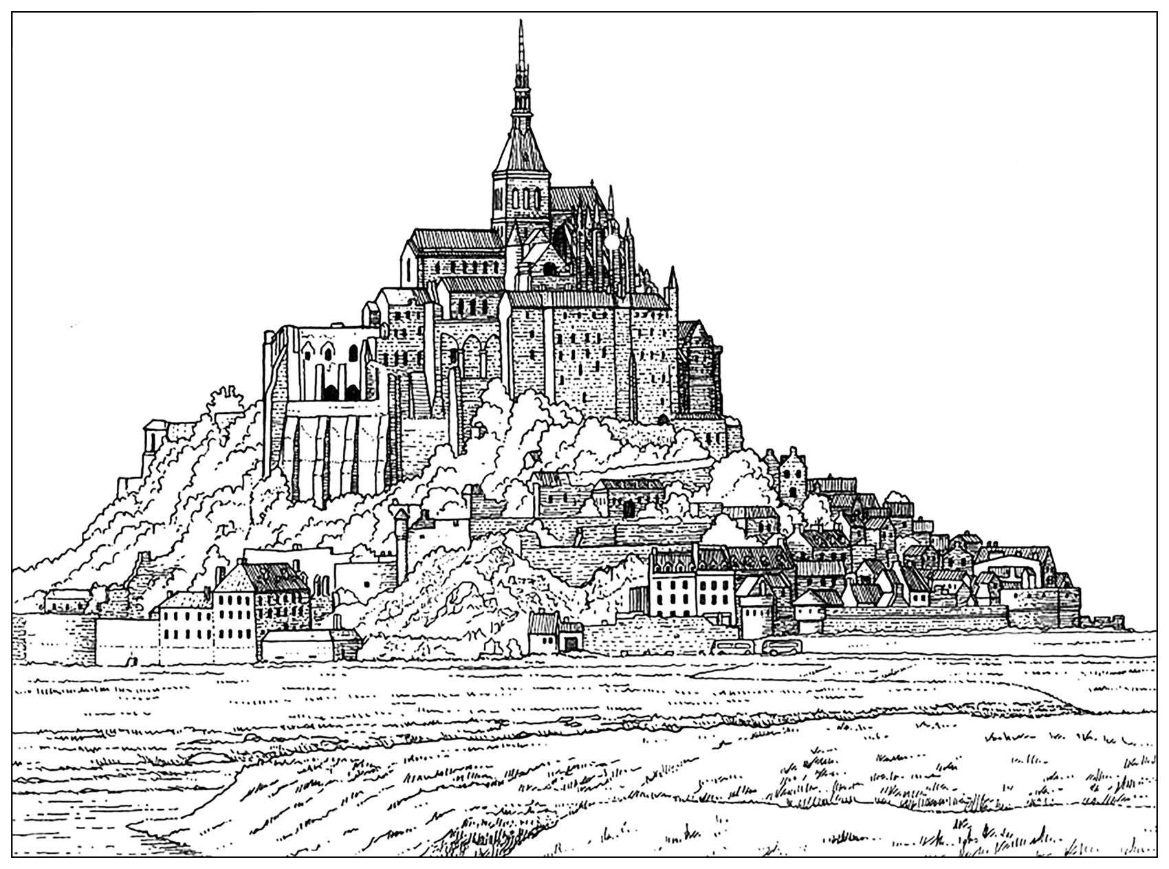 Coloring page of the 'Mont Saint-Michel' (France)
