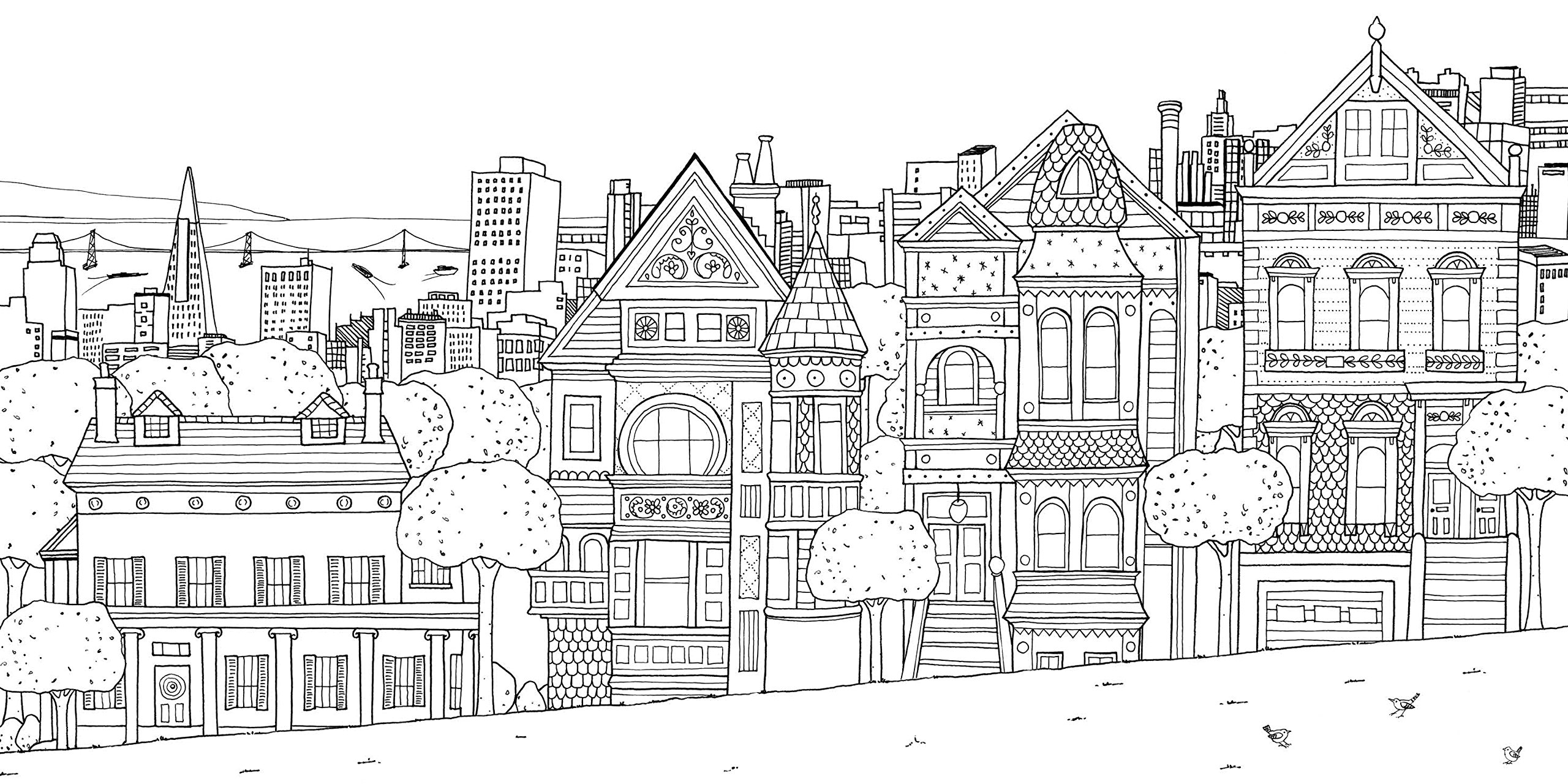 San franscico houses Architecture Adult Coloring Pages