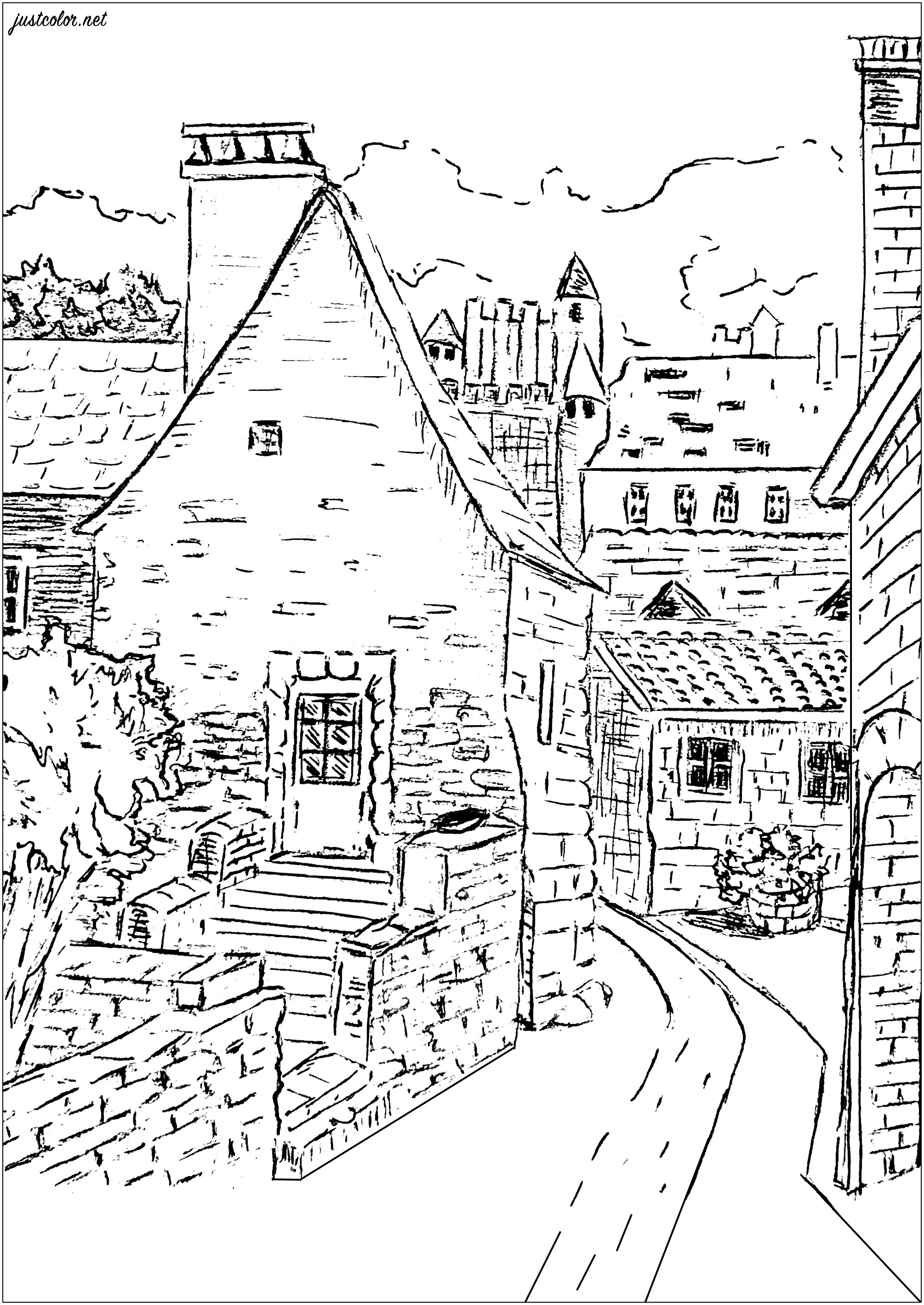 Visit (with your pencils and markers) this pretty little hamlet of Dordogne, its narrow streets and pretty houses .., Artist : Art. Isabelle