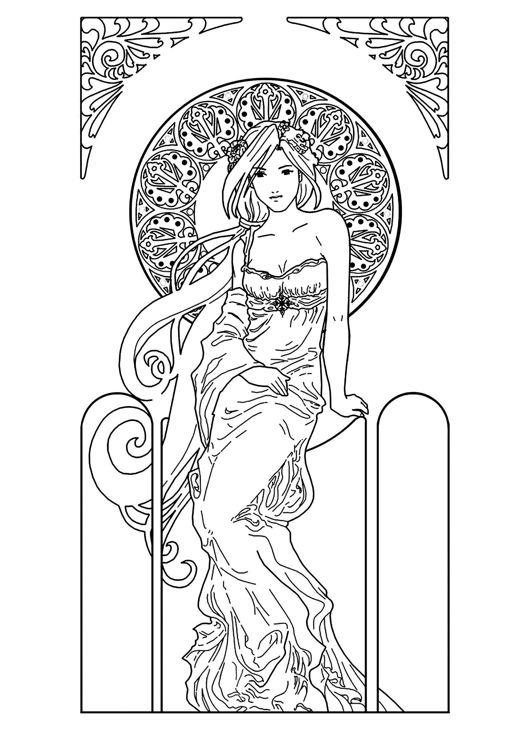 Drawing of a woman, Art nouveau style. Simple and elegant
