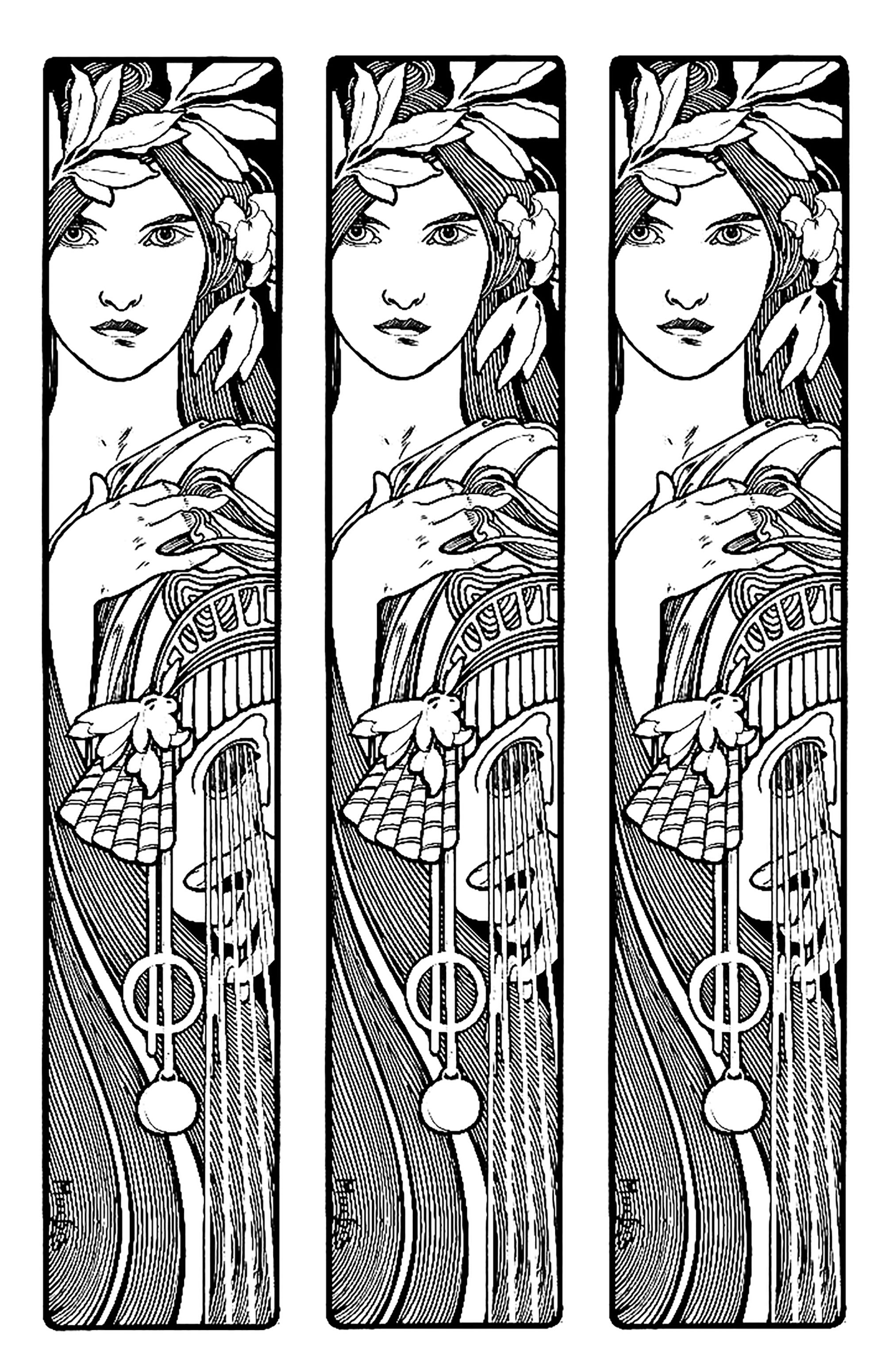 Mucha triptych - Art Nouveau Adult Coloring Pages