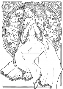 Drawing of a woman, in an Art Nouveau inspired style