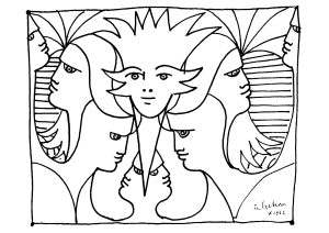 Printable Masterpiece Coloring Page for adults : Jean Cocteau - Crowd of faces (1962)