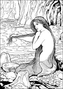 Printable Masterpiece Coloring Page for adults : John Williams - A Mermaid (1892)