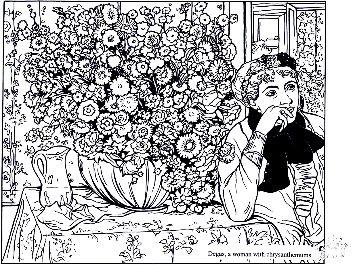 Coloring page created from 'Woman with chrysanthemes' by Edgar Degas