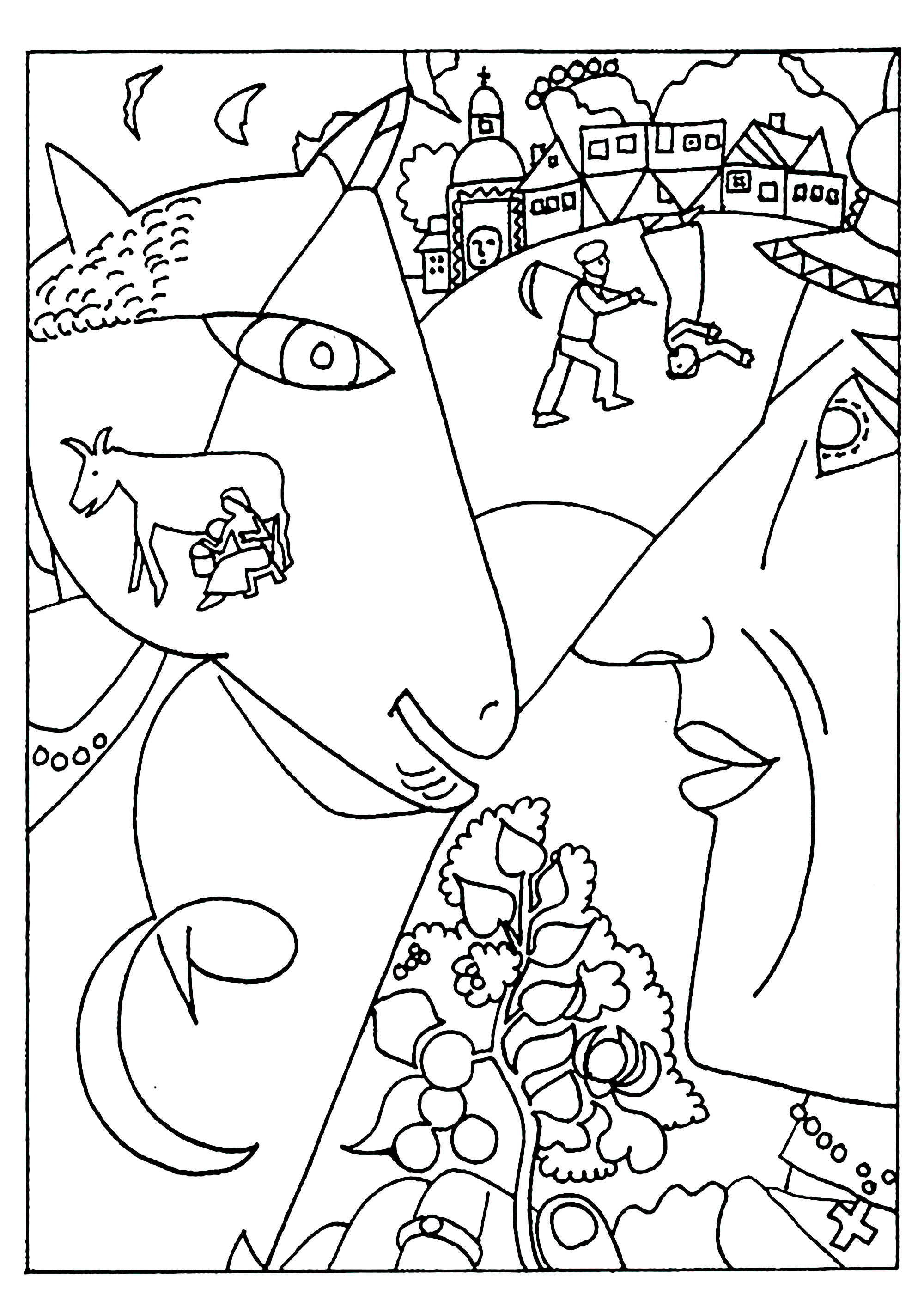 Marc Chagall - I and the village (1911) - Masterpiece Coloring Pages ...