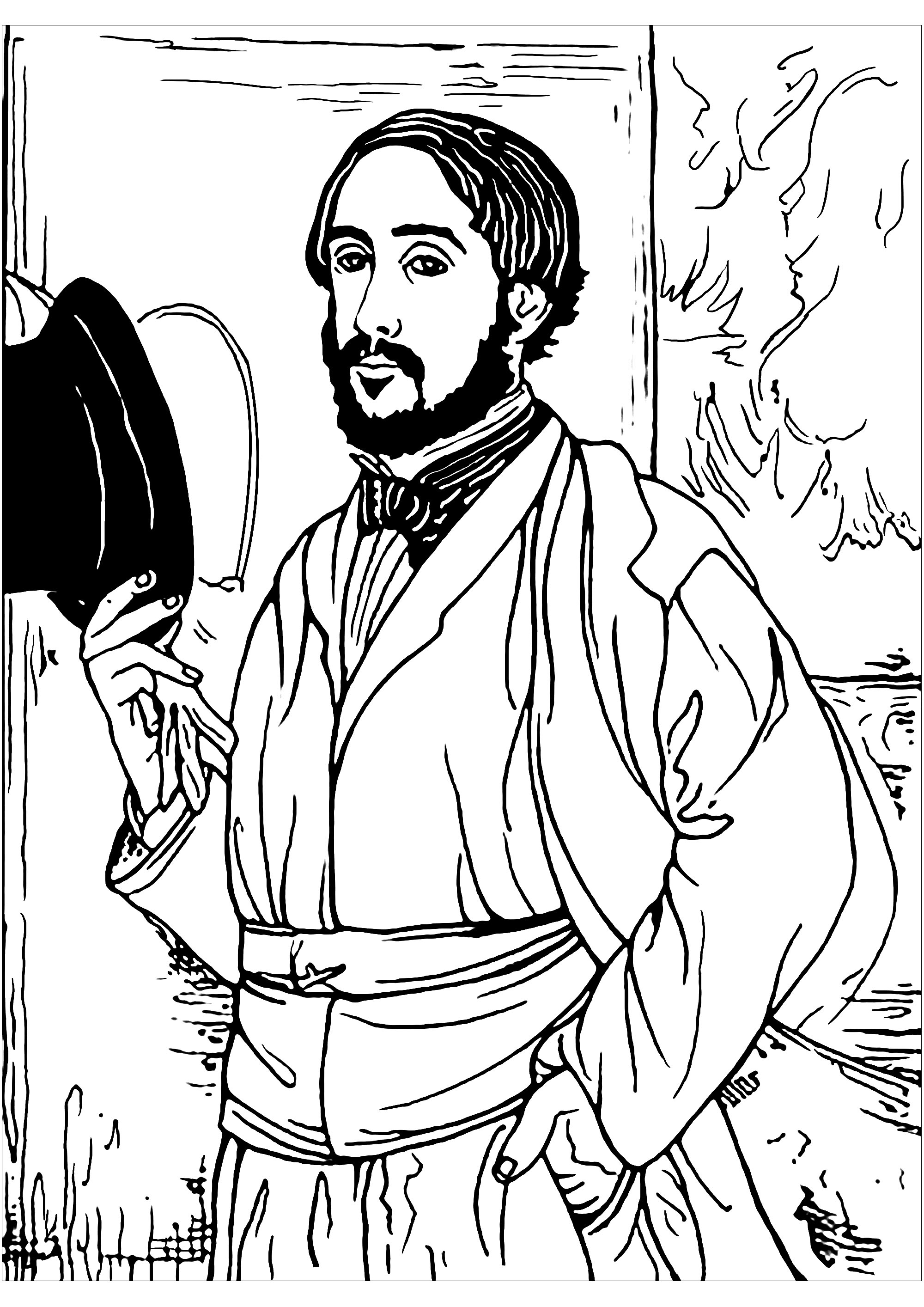 A Self-portrait of Edgar Degas (French artist famous for his paintings, sculptures, prints, and drawings) to color, Artist : Art. Isabelle