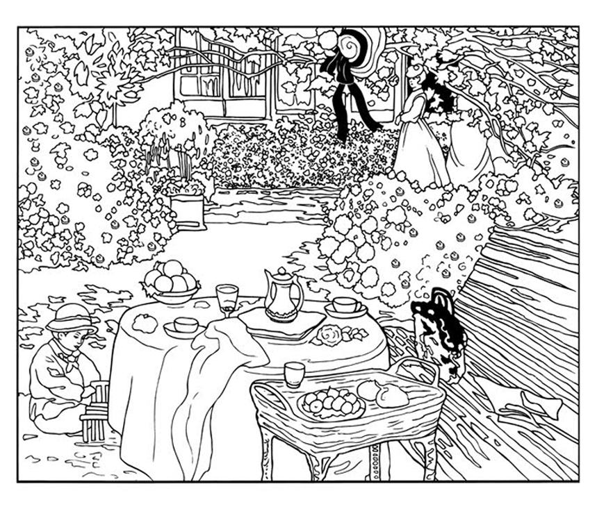 Coloring page created from 'The luncheon' (1873), by Claude Monet