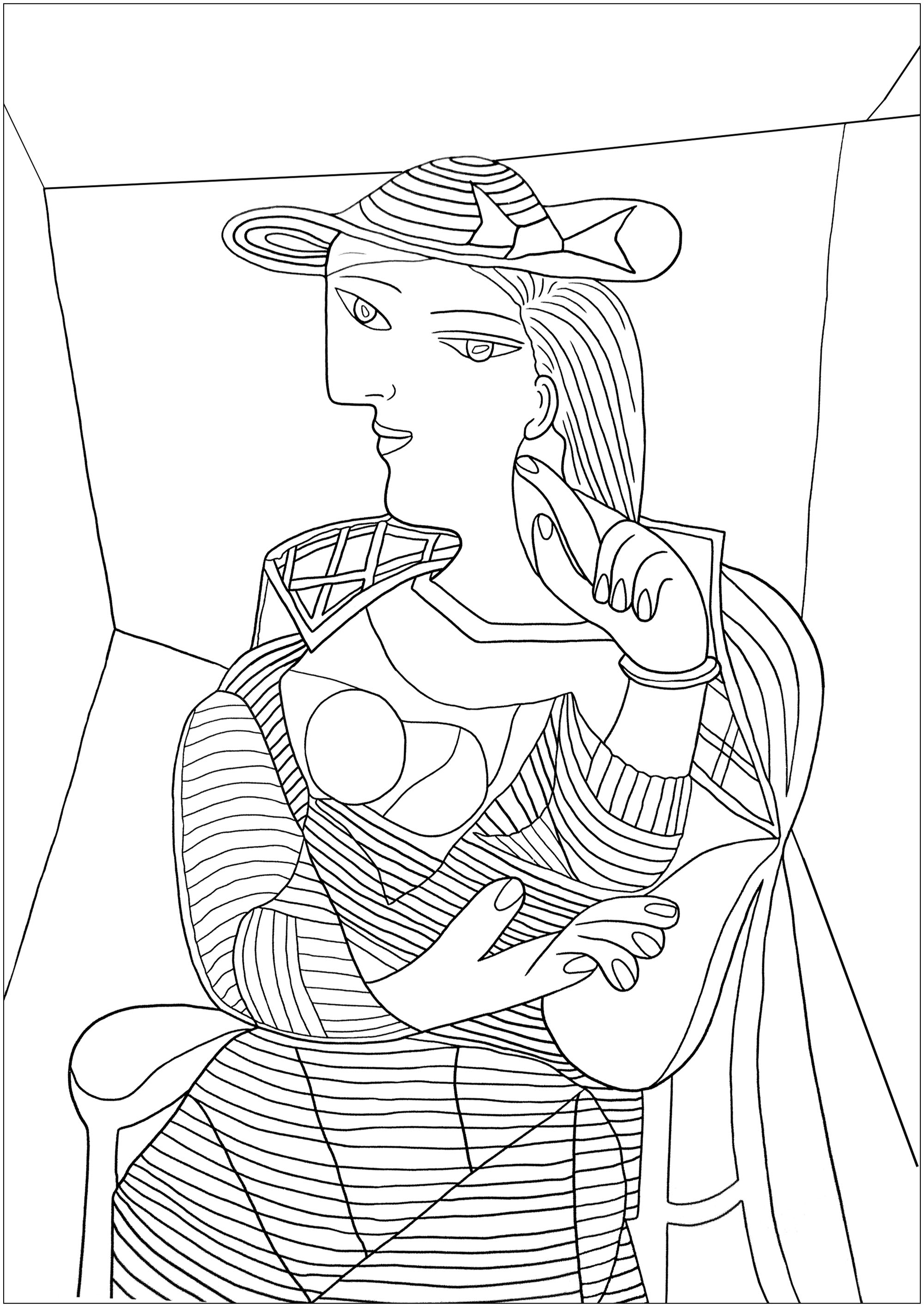 Coloring page created from Portrait of Marie Therese Walter by Pablo Picasso