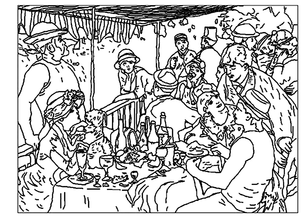 Coloring page created from Luncheon of the Boating Party, by Renoir