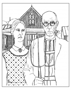 Coloring adult grant wood american gothic