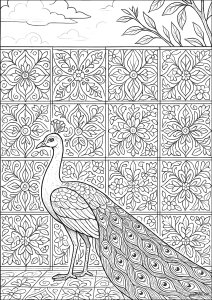 Majestic peacock among Azulejos