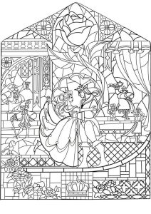 beauty and the beast rose stained glass coloring page