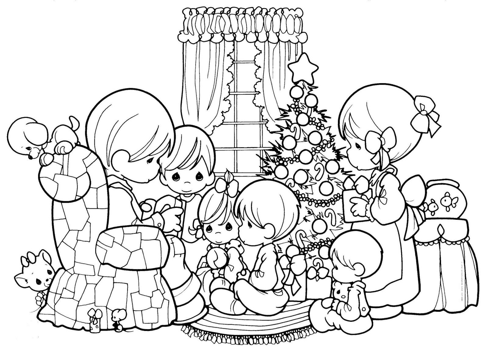 Pretty family drawn in the style of the 'Precious moments' characters. Precious Moments characters are generally sold to the general public in the form of statuettes, or affixed to cards and other media.