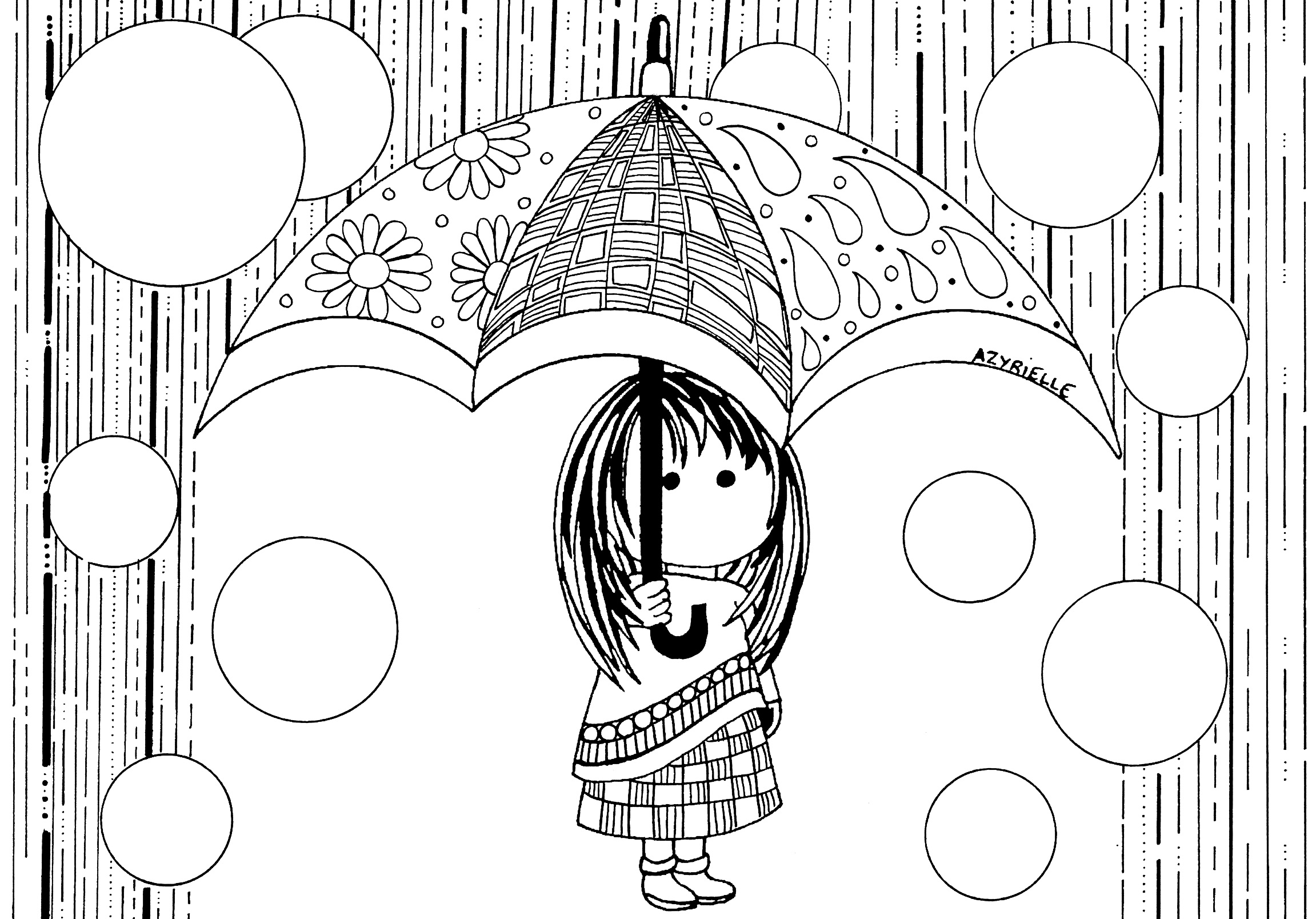 'Rain', a simple and soothing coloring page, Artist : Azyrielle