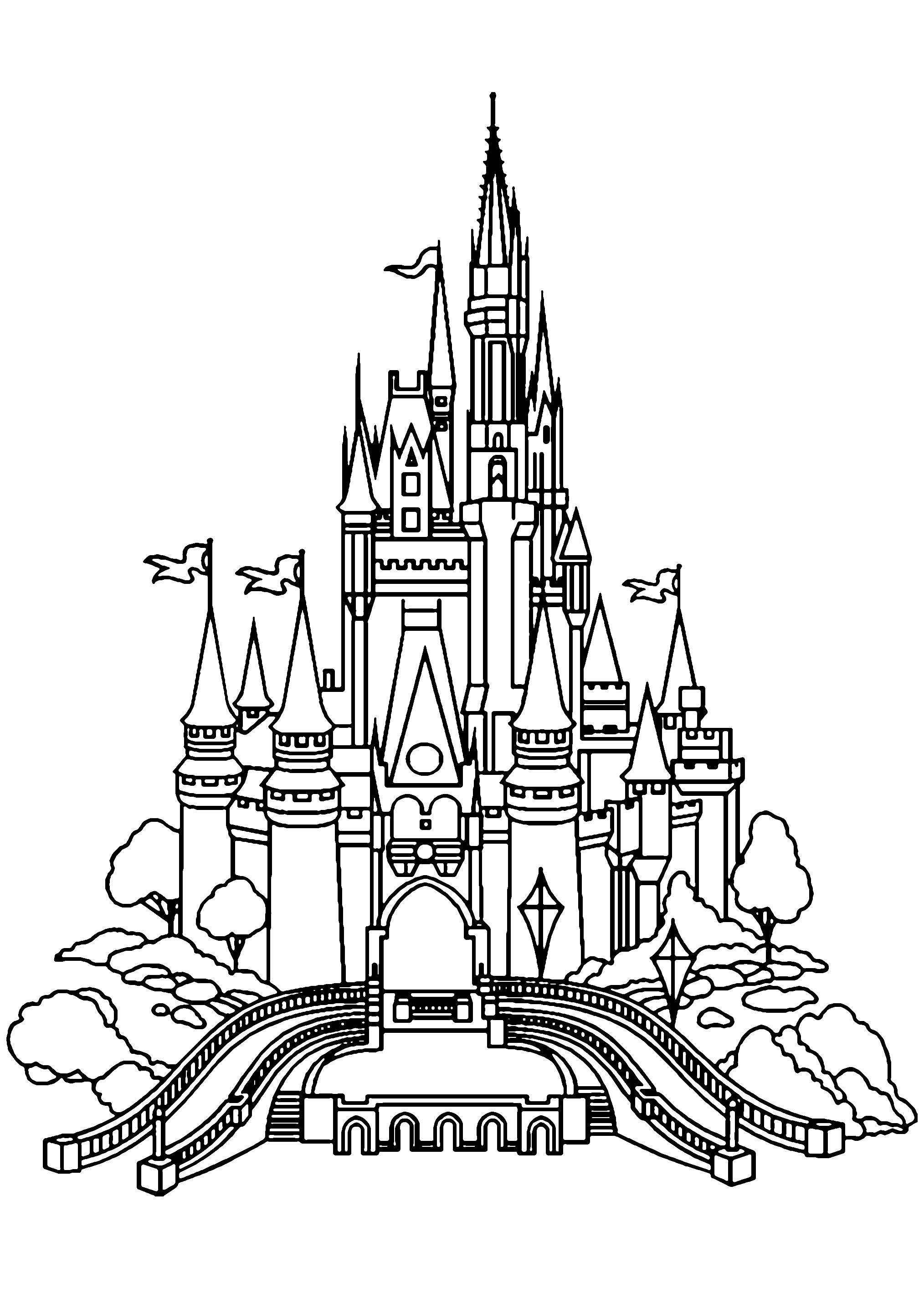 Coloring page of the Disneyland Castle, in vectorial style