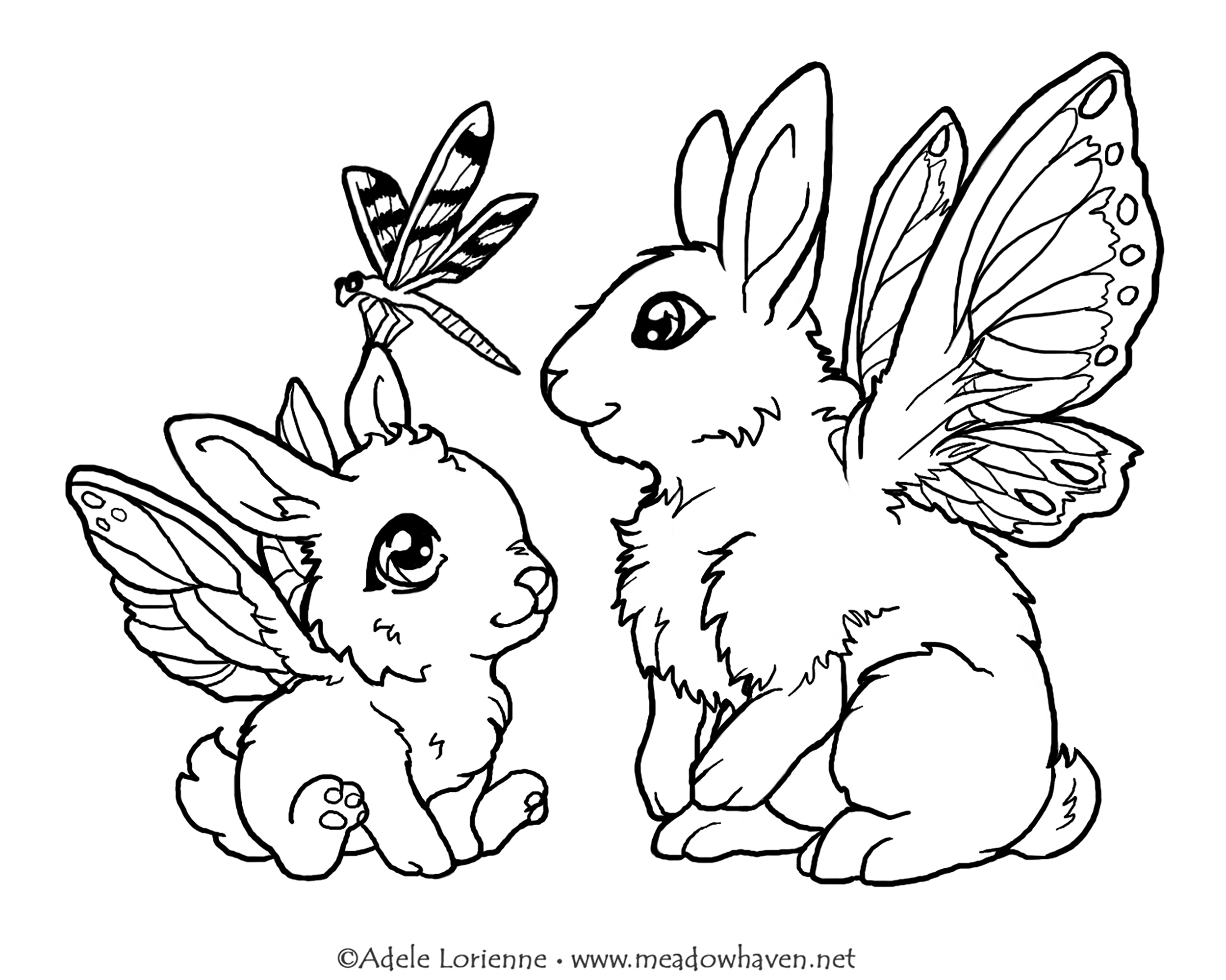 Those cute bunnies will show you how to fly like a dragonfly if you color them !, Artist : Meadowhaven