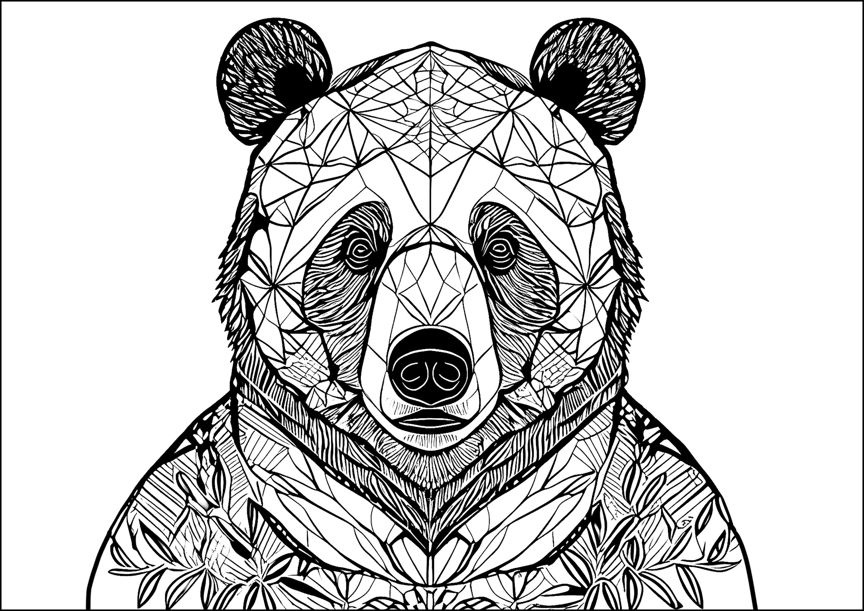 Large bear with intricate patterns. A bear with many intricate patterns to color