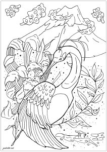 Printable Bird Coloring Page for adult : Majestic heron