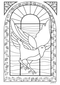 Printable Coloring Page for adult : Bird in a Stained glass window