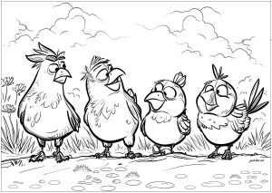 Printable Coloring Page for adult : Four funny birds