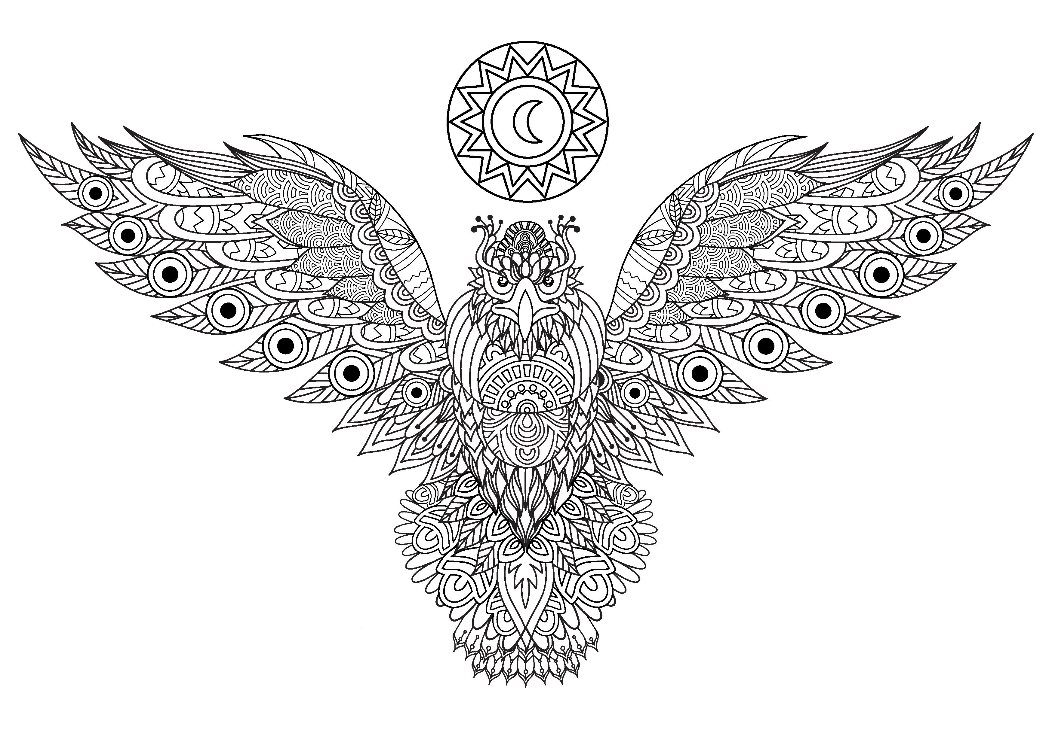 Majestic eagle spreading its wings and featuring many diverse and intricate designs, Artist : Flora