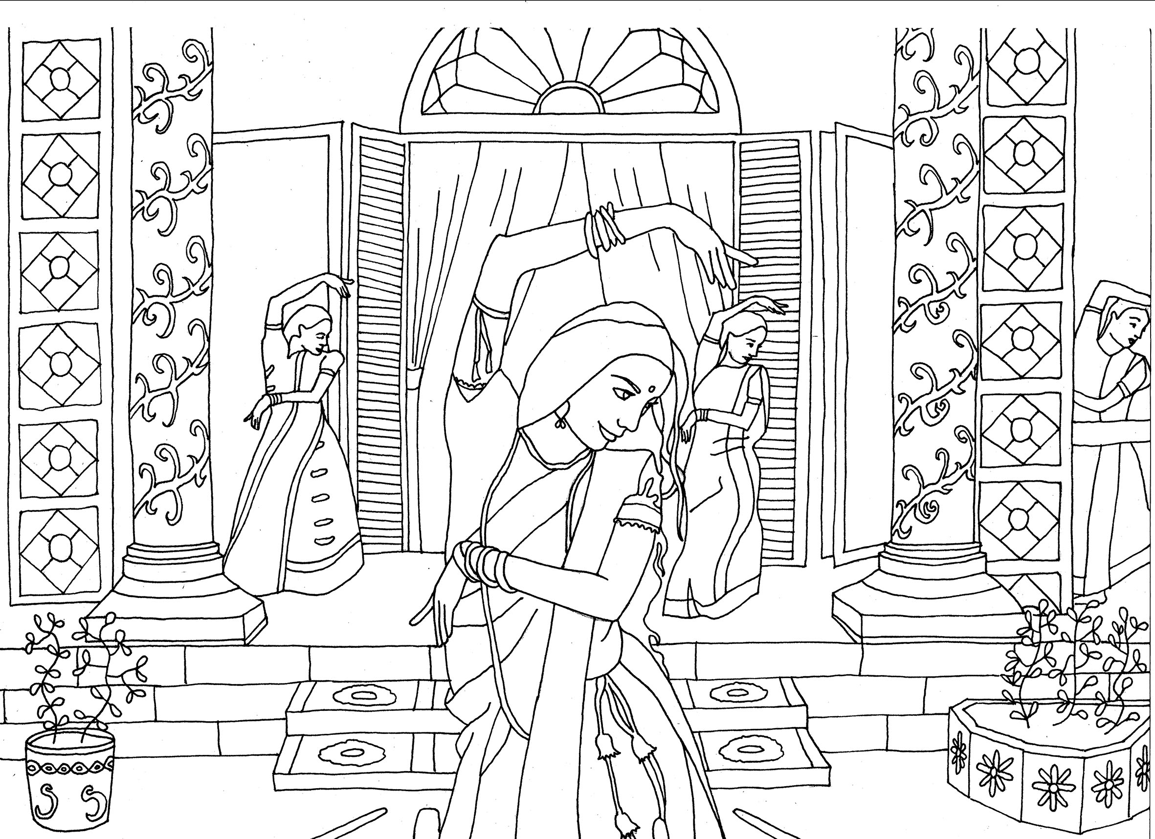 Indian Dancers India Adult Coloring Pages