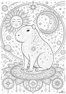 Capybara surrounded by celestial patterns