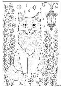 Mysterious cat under a lantern